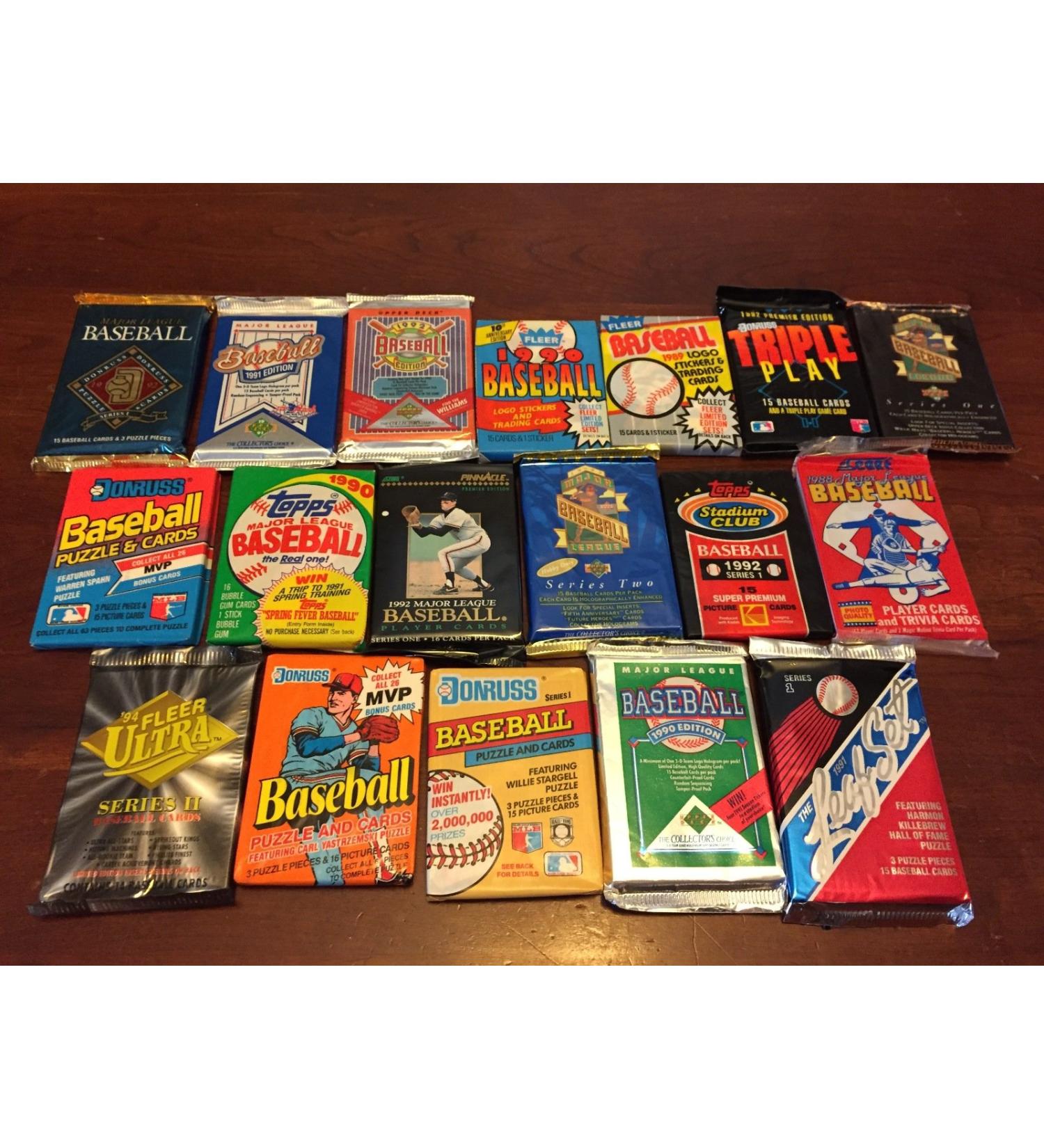 50 Original Unopened Packs of Vintage Baseball Cards (1986-1994) - Look for Rookie Cards Hall of Famers Special Inserts and more !!