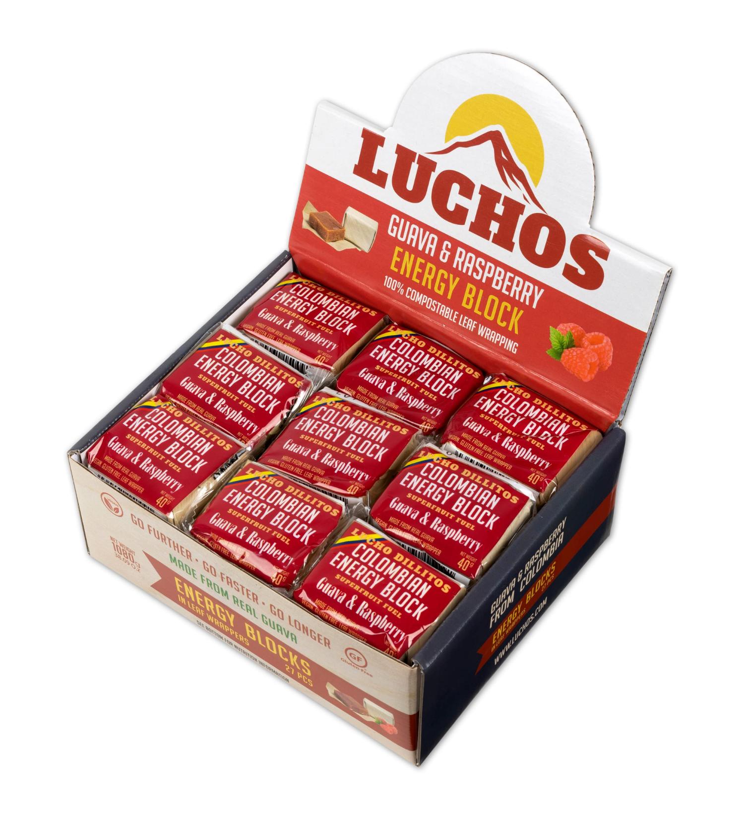 Luchos Natural Energy Bar - Raspberry | 27 Pack | Vegan & Gluten-Free High Carb Nutrition for Endurance Running Cycling & Workouts - Buy Online on GoSupps.com