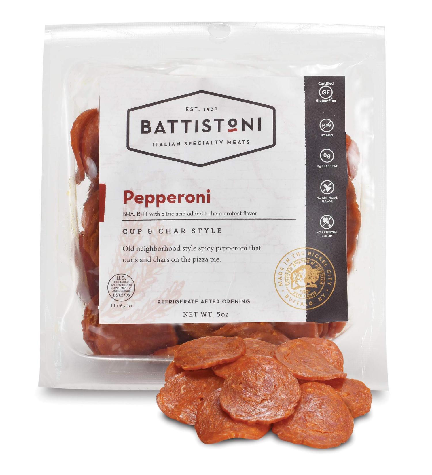 Battistoni Cup & Char Spicy Pepperoni, Single 5oz Pouch 5 Ounce (Pack of 1)