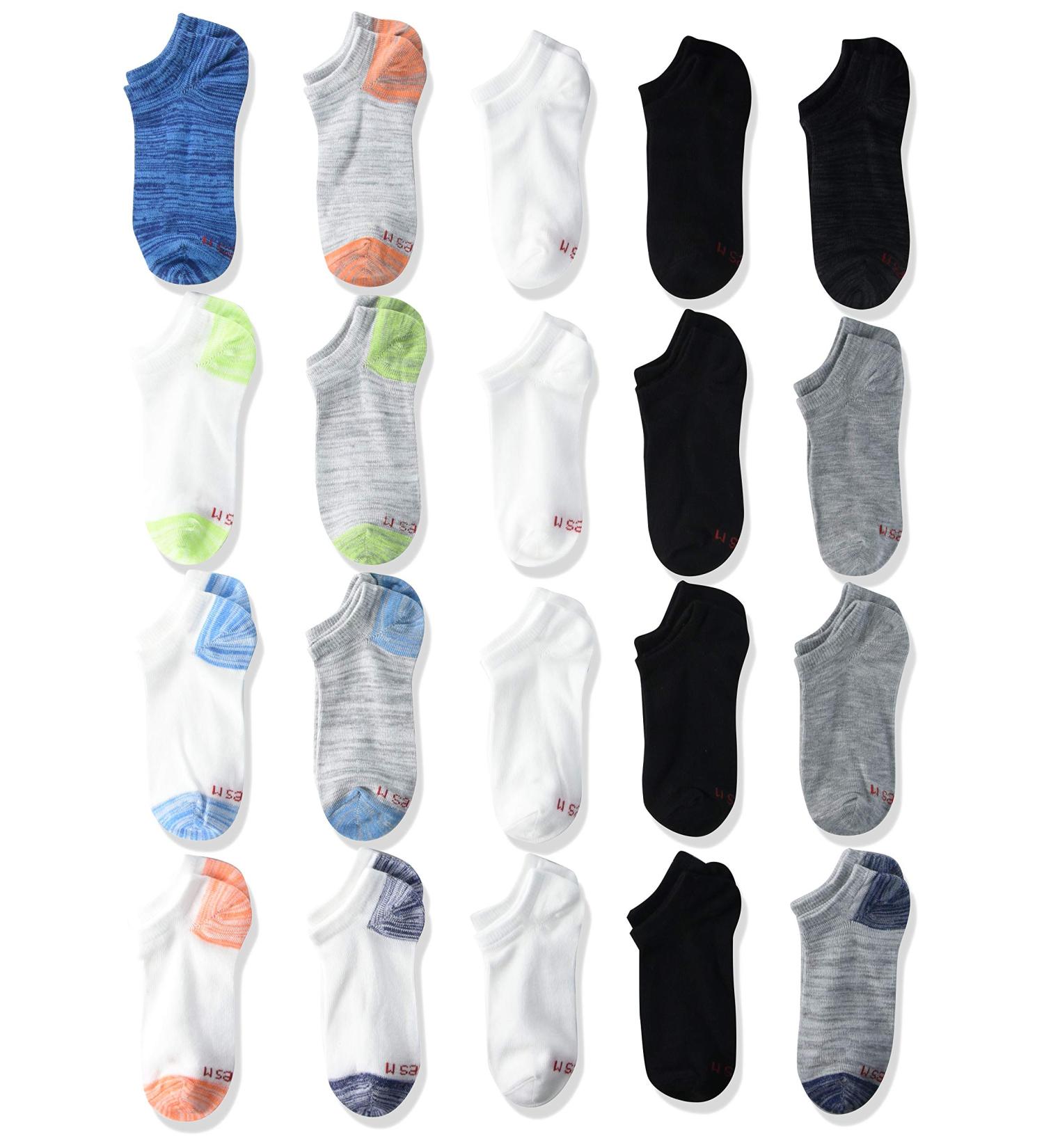 Hanes Boys' No Show Socks 20-Pack - Size 9-2.5 Medium, Assorted Fashion | Super Value Deal - Buy Online on GoSupps.com