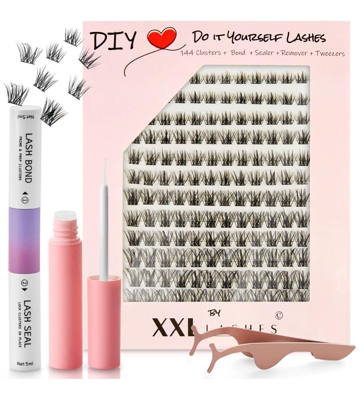 DIY Eyelash Extension Kit | XXL Cluster Lashes Set | 144 Eyelashes Bond Sealer Remover Applicator Included - Buy Online on GoSupps.com