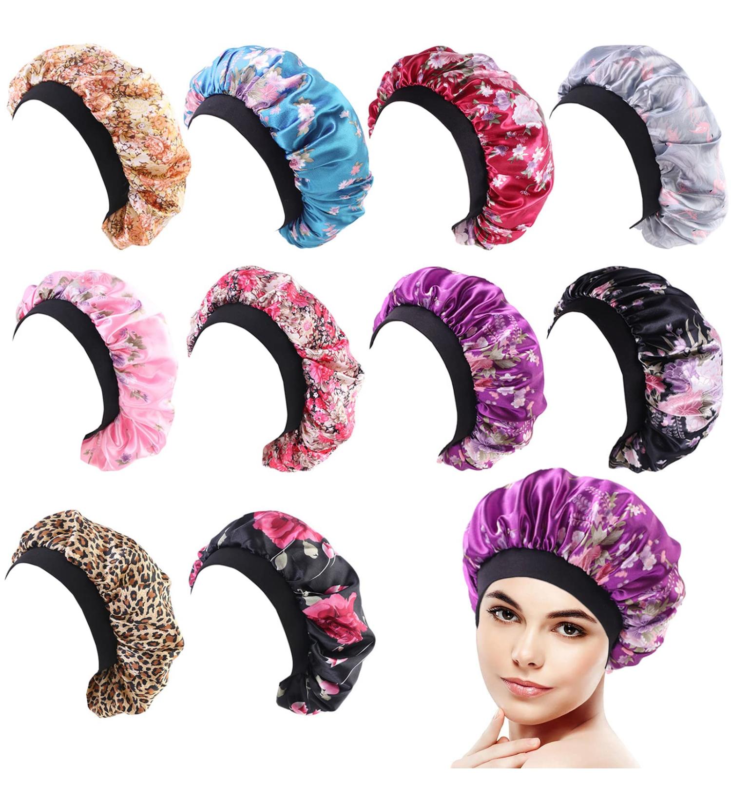 Tergy 10pcs Satin Bonnet Caps for Women - Hair Bonnets for Sleeping - Elastic Band - Black Women Hair Care - Buy Online on GoSupps.com