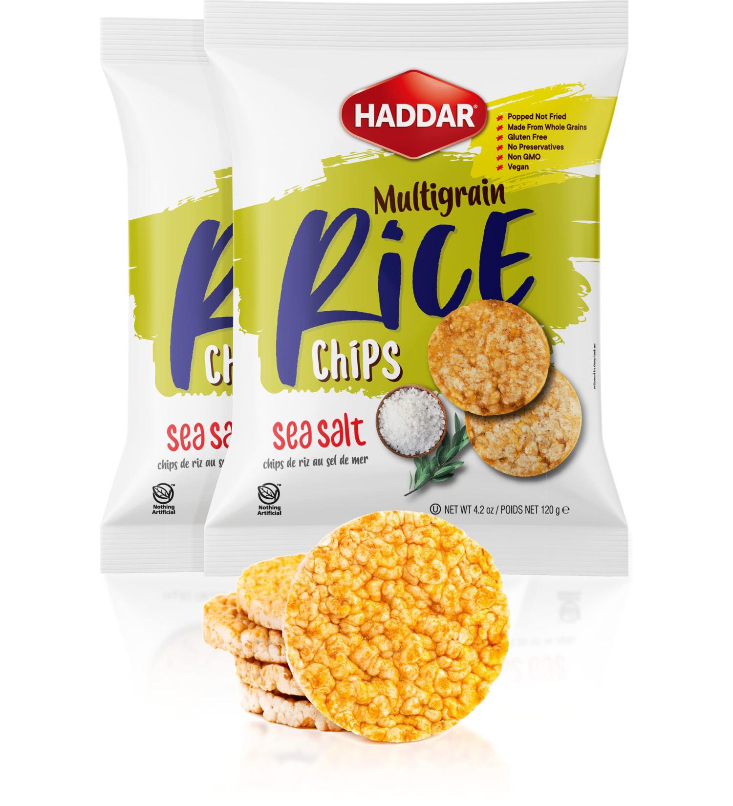 Haddar Multigrain Rice Chips with Sea Salt 4.2oz (2 Pack) | Gluten Free, All Natural, Vegan | Popped Not Fried, No Preservatives - Buy Online on GoSupps.com