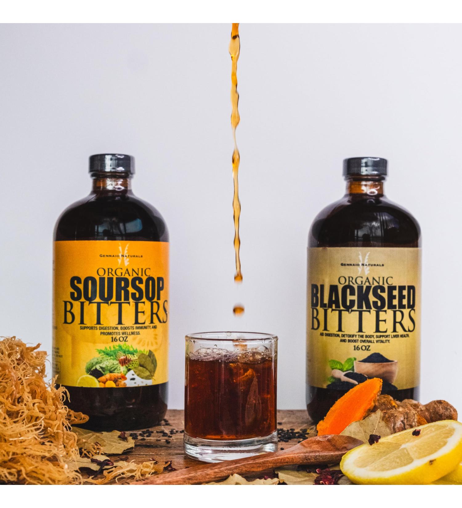 Gennaio Naturals Organic Blackseed Bitters and Soursop Bitters 16 oz Natural Digestive Support Supplement (2Pack) - Buy Online on GoSupps.com