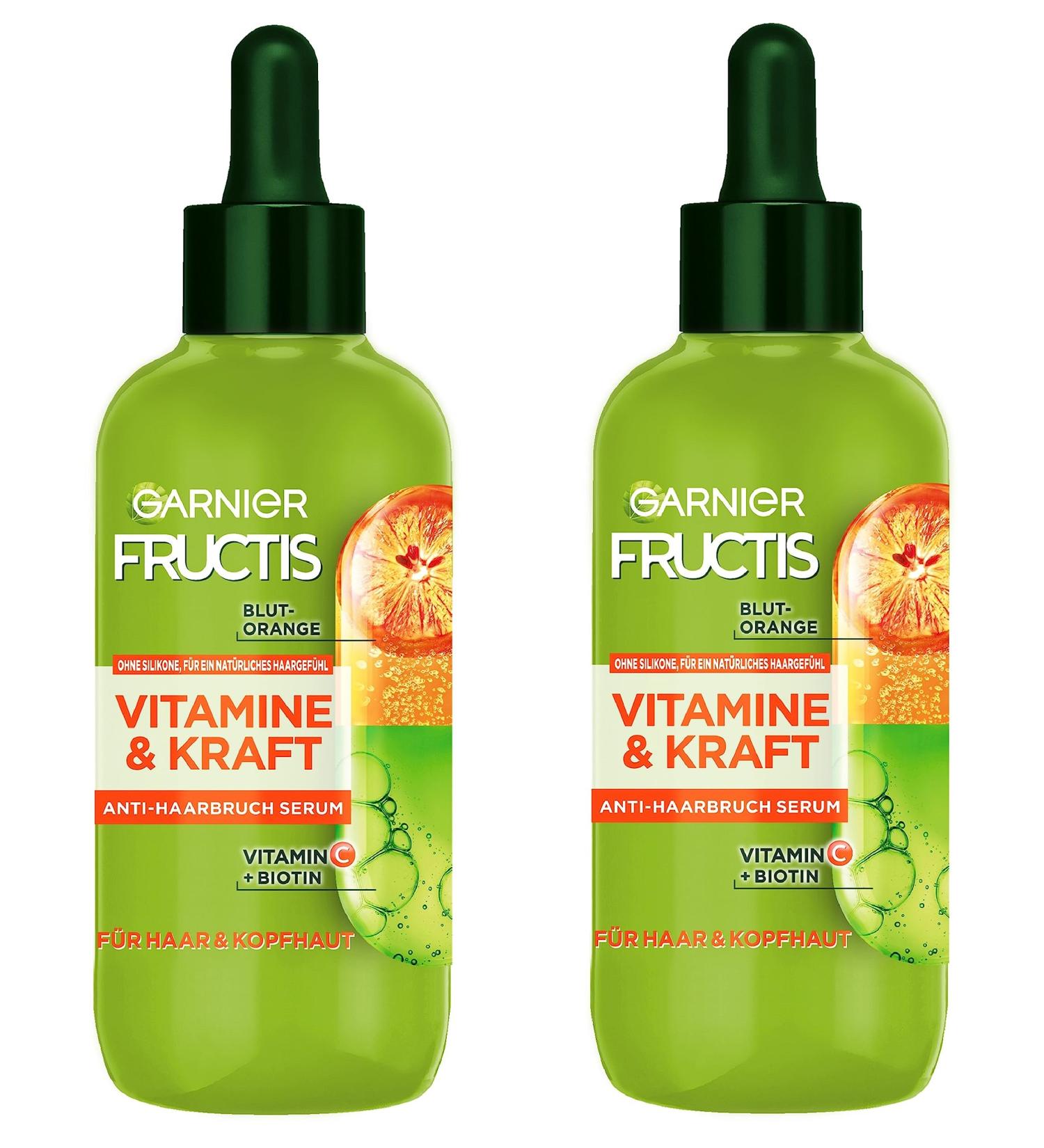 Garnier Strong Serum for Thin Hair & Scalp - Fight Hair Loss with Vitamin C & Blood Orange - Fructis Vitamins Power - 2 x 125 ml - Buy Online on GoSupps.com