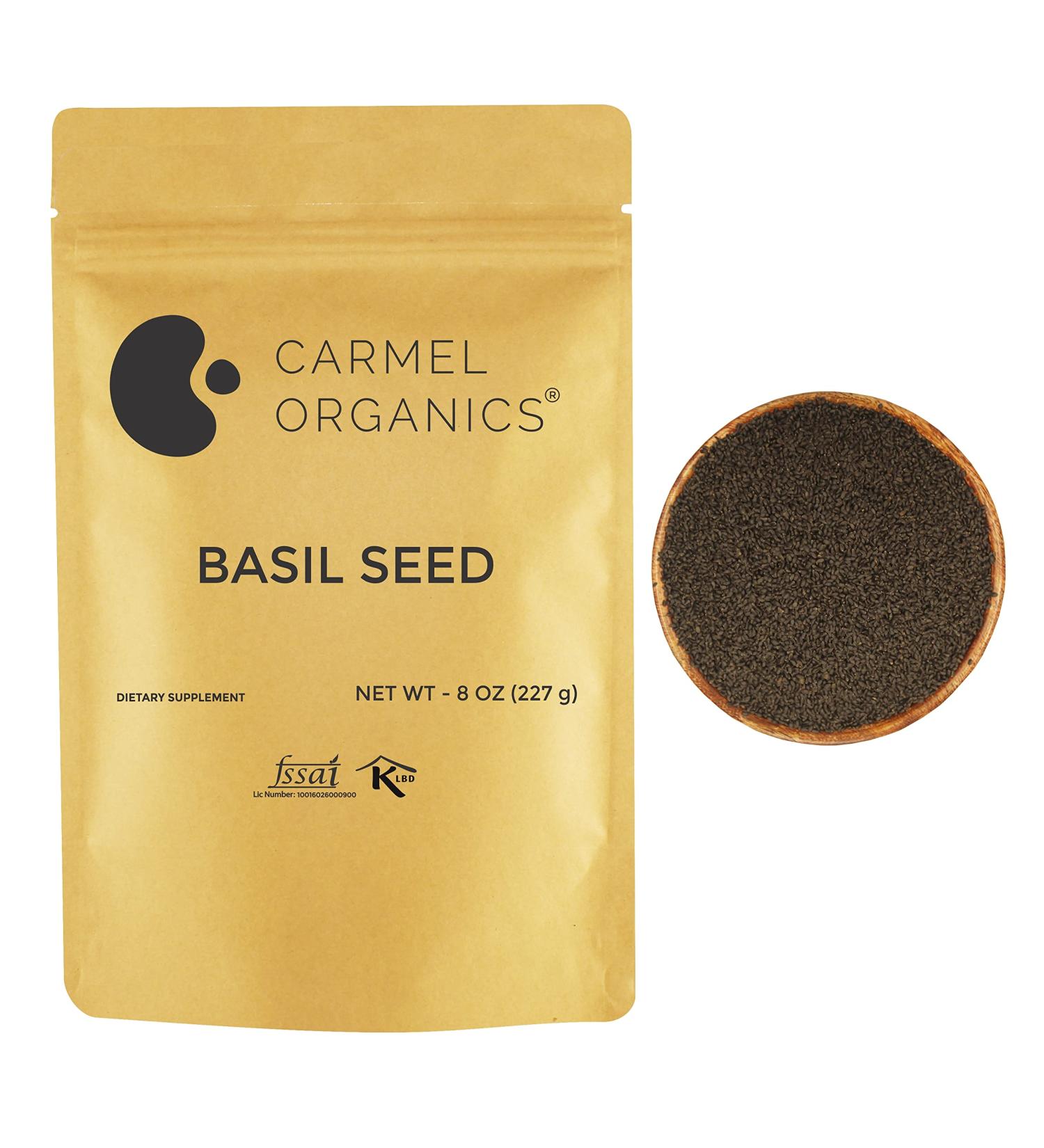 Organic Basil Seeds (Tukmaria Sabja) - 8 oz | High Fiber | Ideal for Smoothies | Non-GMO | Keto Friendly | Gluten-Free - Buy Online on GoSupps.com