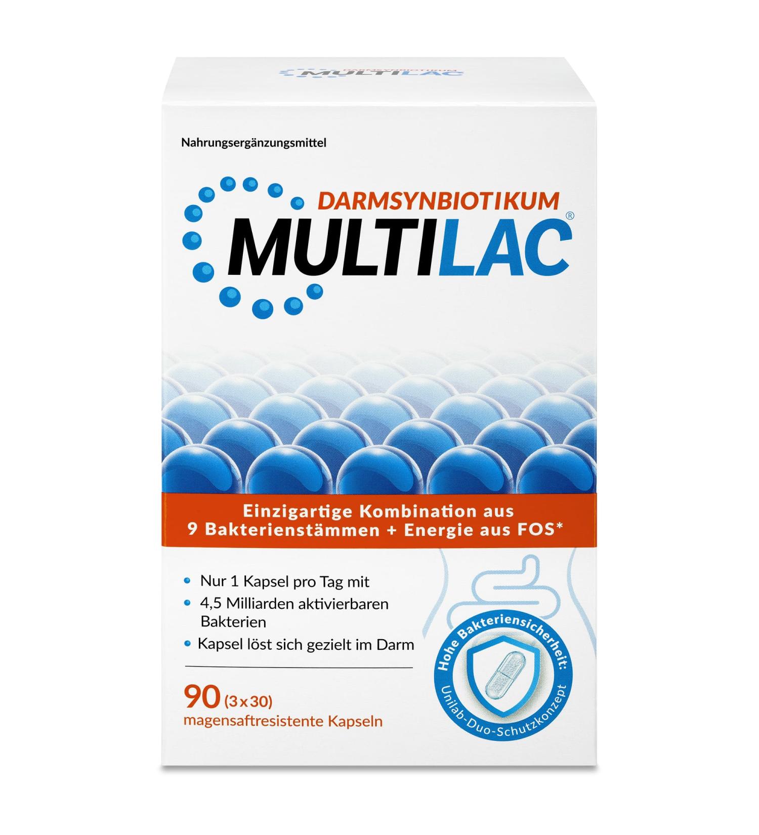 Multilac Intestinal Synbiotic - 9 Bacterial Strains for Family Gut Health & Immunity | Vegan | 90 Gastric-Resistant Capsules - Buy Online on GoSupps.com
