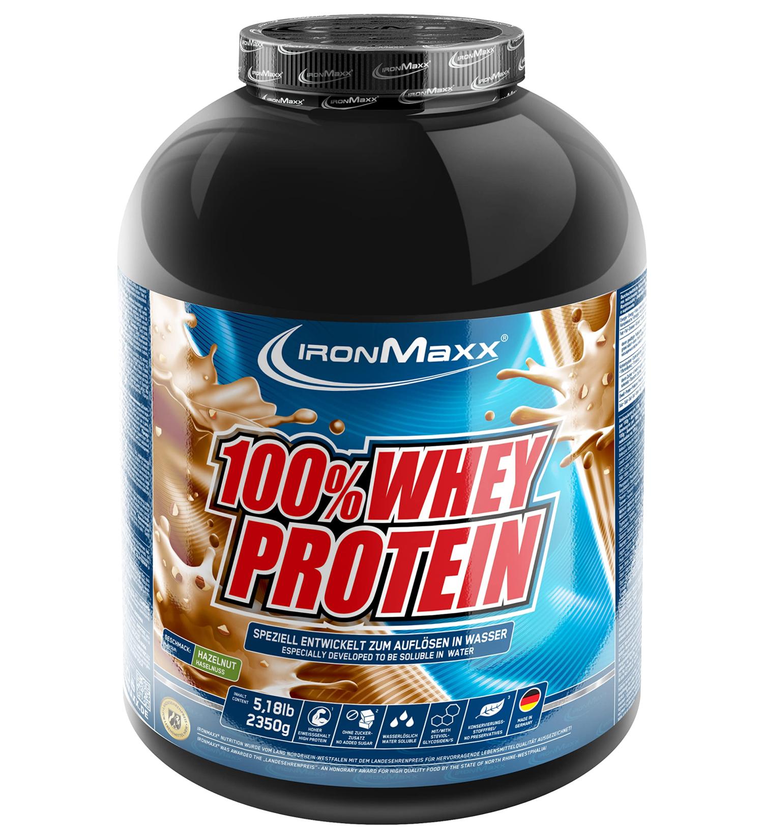 Ironmaxx 100% Whey Protein Powder - Hazelnut 2.35kg | Low-Sugar Soluble Protein Powder | Available in Multiple Flavors - Best International Shipping - Buy Online on GoSupps.com
