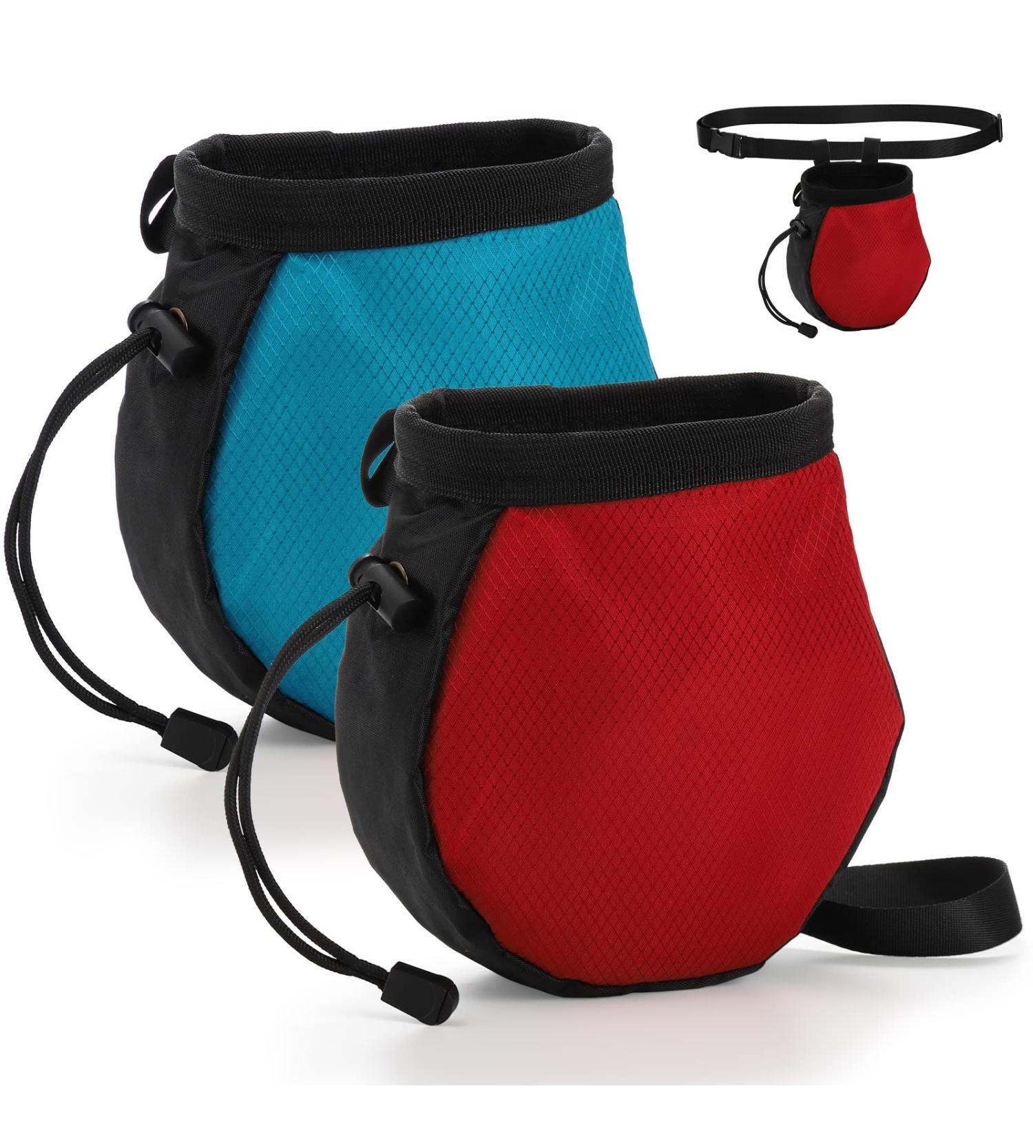 ZENFUN 2 Pack Climbing Chalk Bags with Zippered Pockets - Red Blue, Adjustable Belt, Drawstring Rock Climbing Bucket - Ideal for Climbing, Weightlifting, Gymnastics - Buy Online on GoSupps.com