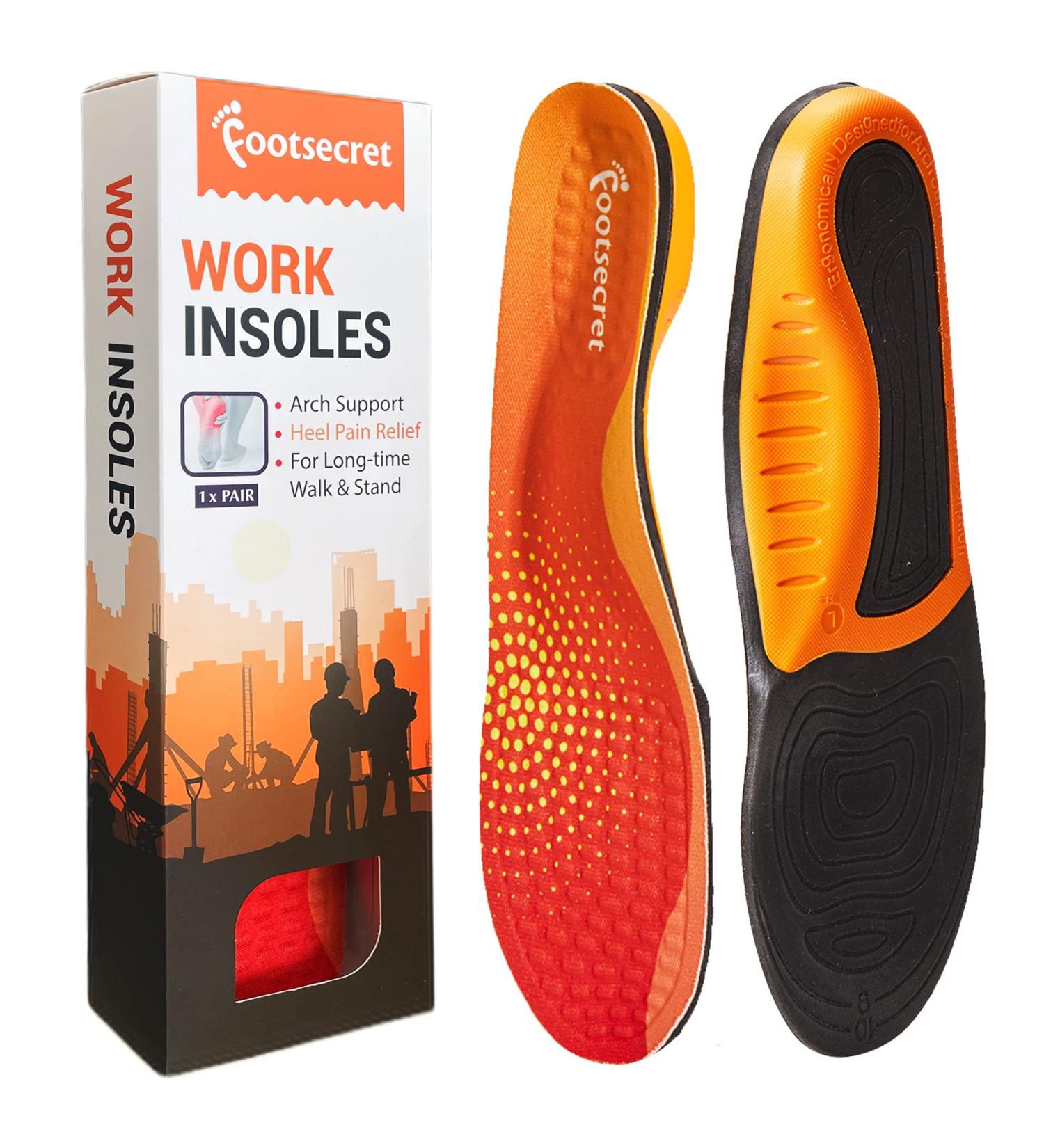 FOOTSECRET Orthotic Insoles for Heel Pain Relief (L Men 9.5-11.5/Women 10.5-12.5, Orange) - Ideal for Long Time Standing - Buy Online on GoSupps.com
