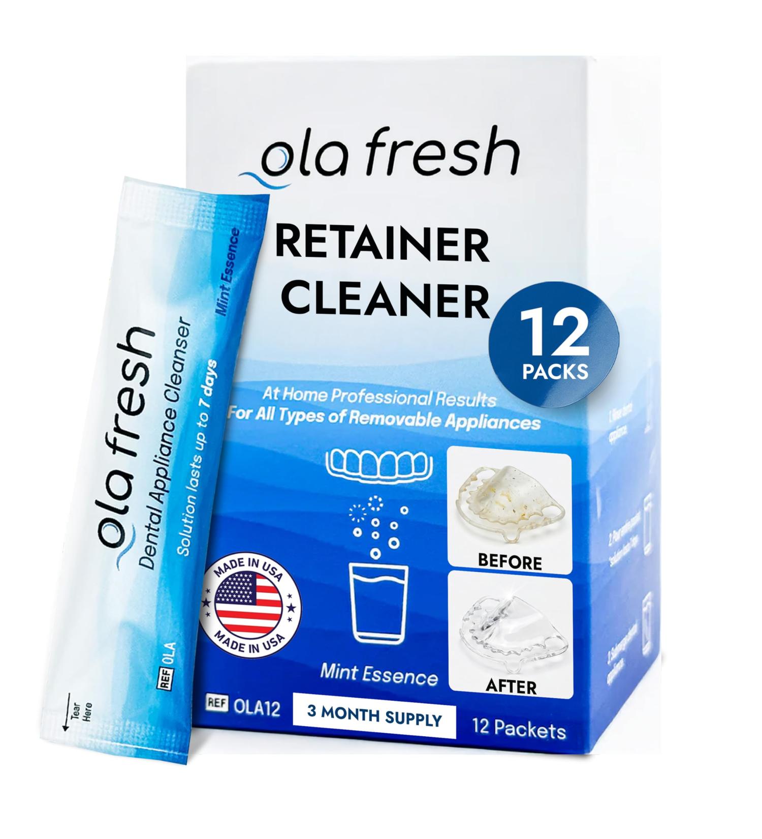 Ola Fresh Retainer Cleaner Powder Solution for Denture Aligner Nightguard Mouthguard & Retainer Mint Essence Flavor 12 Packets (3 Month Supply) 3 Month Supply - Buy Online on GoSupps.com