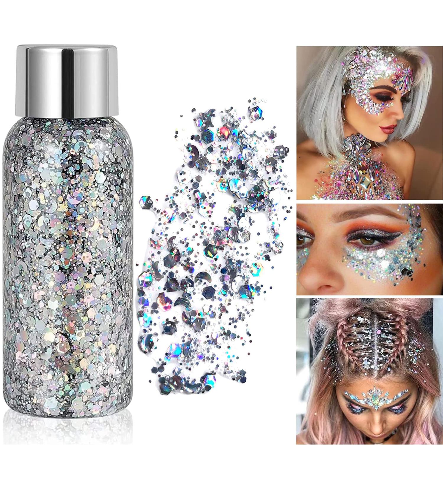 Glitzer Face & Body Glitter Gel - Silver Mermaid Makeup for Festivals Parties & Masquerades | 1 Pack - Buy Online on GoSupps.com