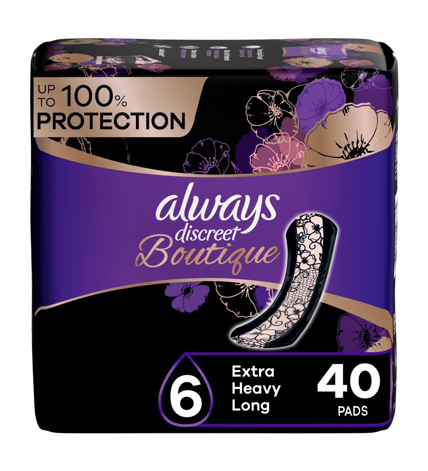 Always Discreet Boutique Incontinence & Postpartum Pads for Women - Size 6, 40 Count - Buy Online on GoSupps.com