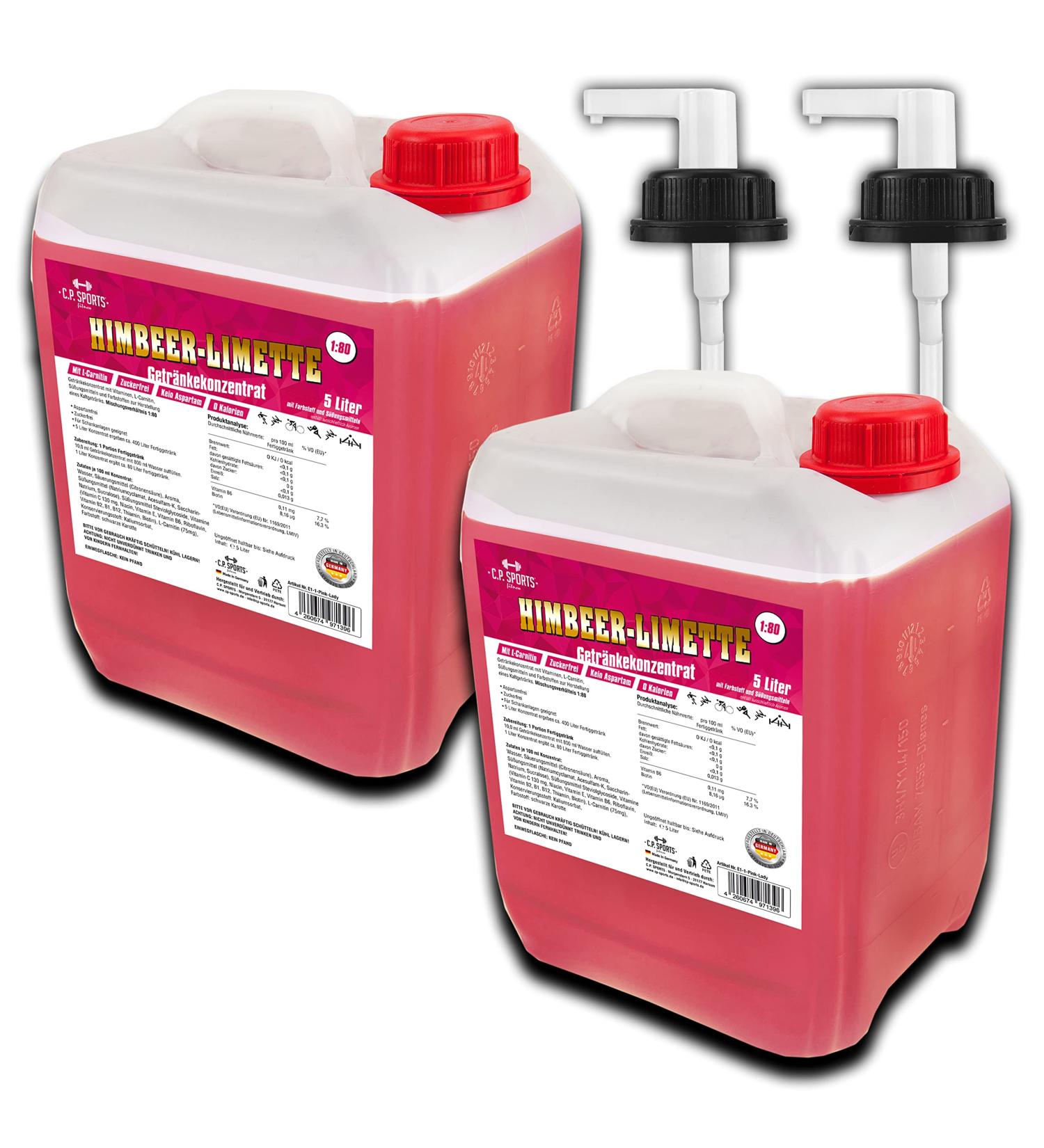 C.P. Sports Beverage Syrup - Sugar-Free Raspberry Lime Drink Concentrate (10L + 2 Pump Dispenser) | Vital Energy with Vitamins | International Shipping Available - Buy Online on GoSupps.com