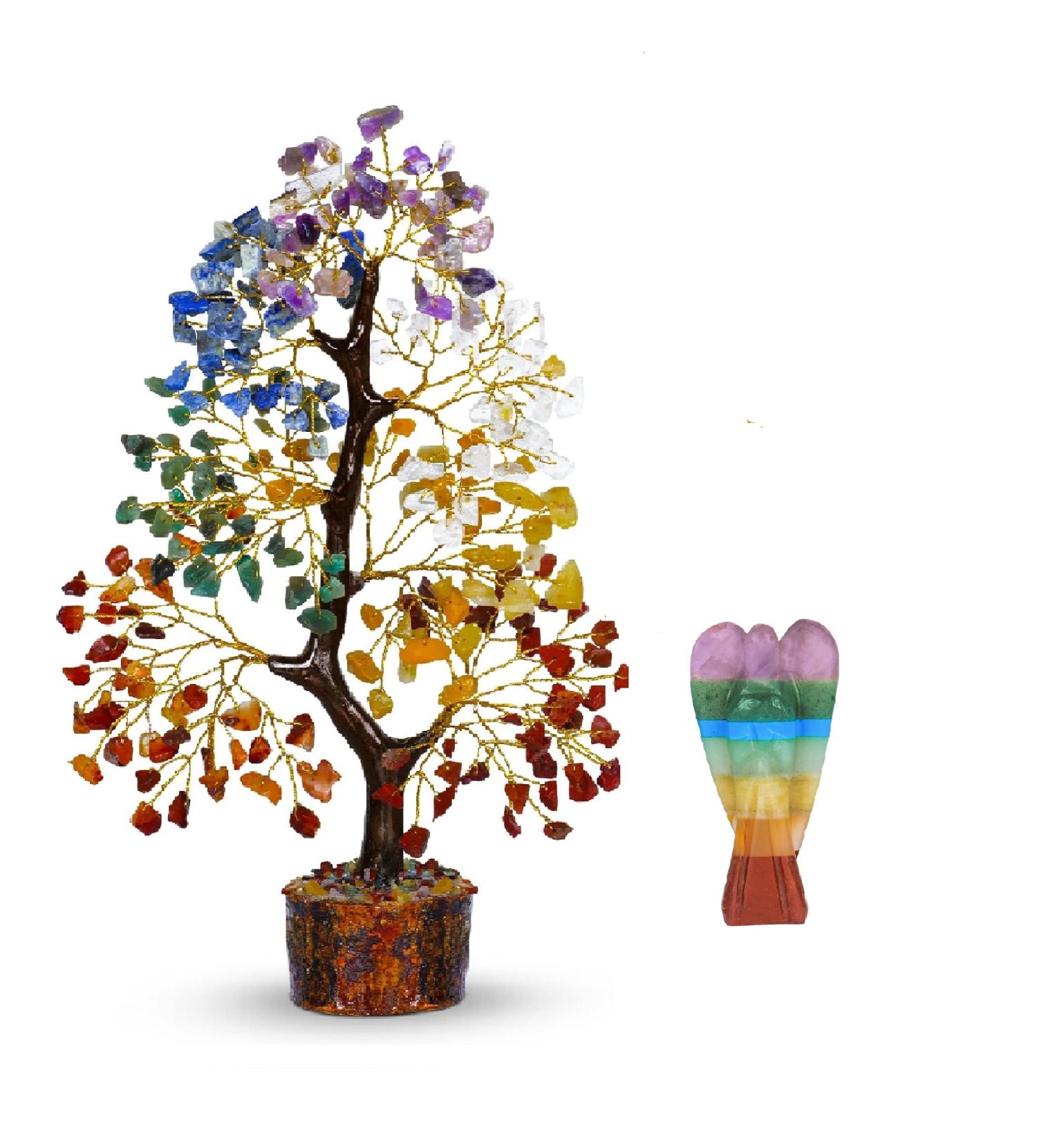 Crystal Money Tree - Healing Stones - Guardian Angel - Feng Shui Figurine - Gemstone Tree Of Life - Handmade Gift - Chakra Stone - Home Decor Red Yellow - Buy Online on GoSupps.com