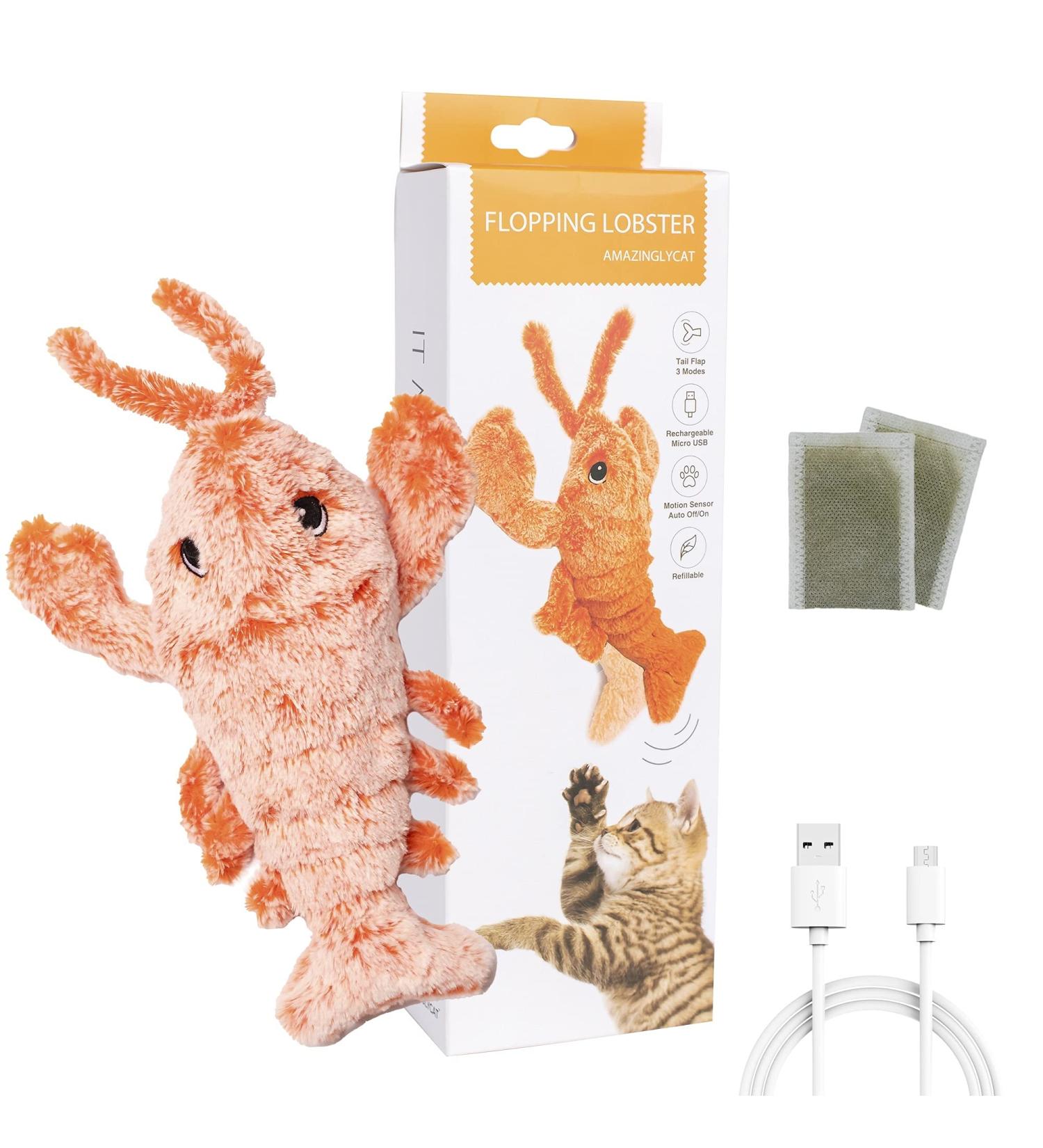 Motion-Activated Flopping Lobster Toy for Cats & Small Dogs | USB Rechargeable | Soft & Durable | Includes 2 Catnip Packets | Washable | Low-Noise | Fun Cat Nip Toy Gift | 11x4 In - Buy Online on GoSupps.com