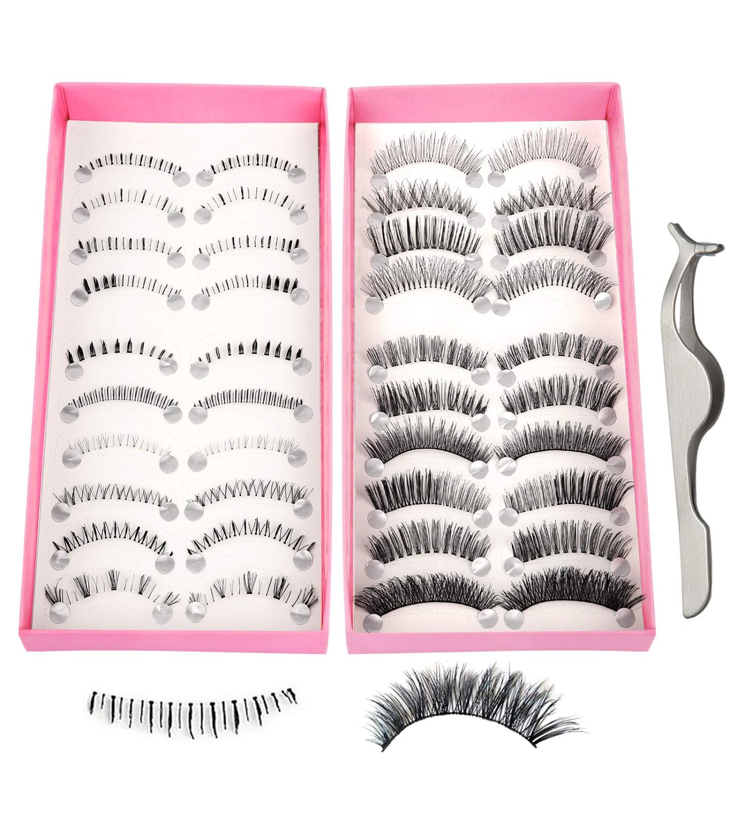 20 Pairs Wispy Mink Top & Bottom False Eyelashes Set with Applicator - Reusable Faux Mink Anime Lashes for Cosplay - Buy Online on GoSupps.com