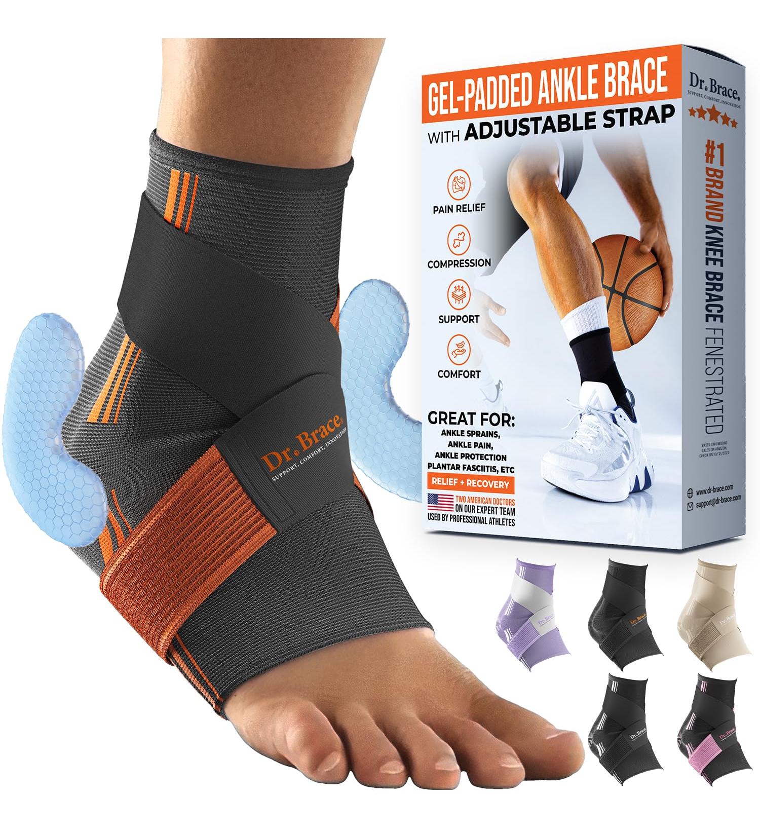 DR. BRACE ELITE Ankle Brace with Strap - X-Large Grey-Orange | Best Support & Comfort for Sports & Recovery - Buy Online on GoSupps.com