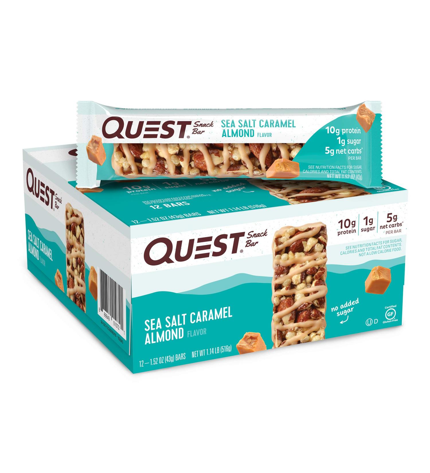 Quest Nutrition Sea Salt Caramel Almond Snack Bar - High Protein, Low Carb, Gluten Free, Keto Friendly - 12 Count Pack - Buy Online on GoSupps.com