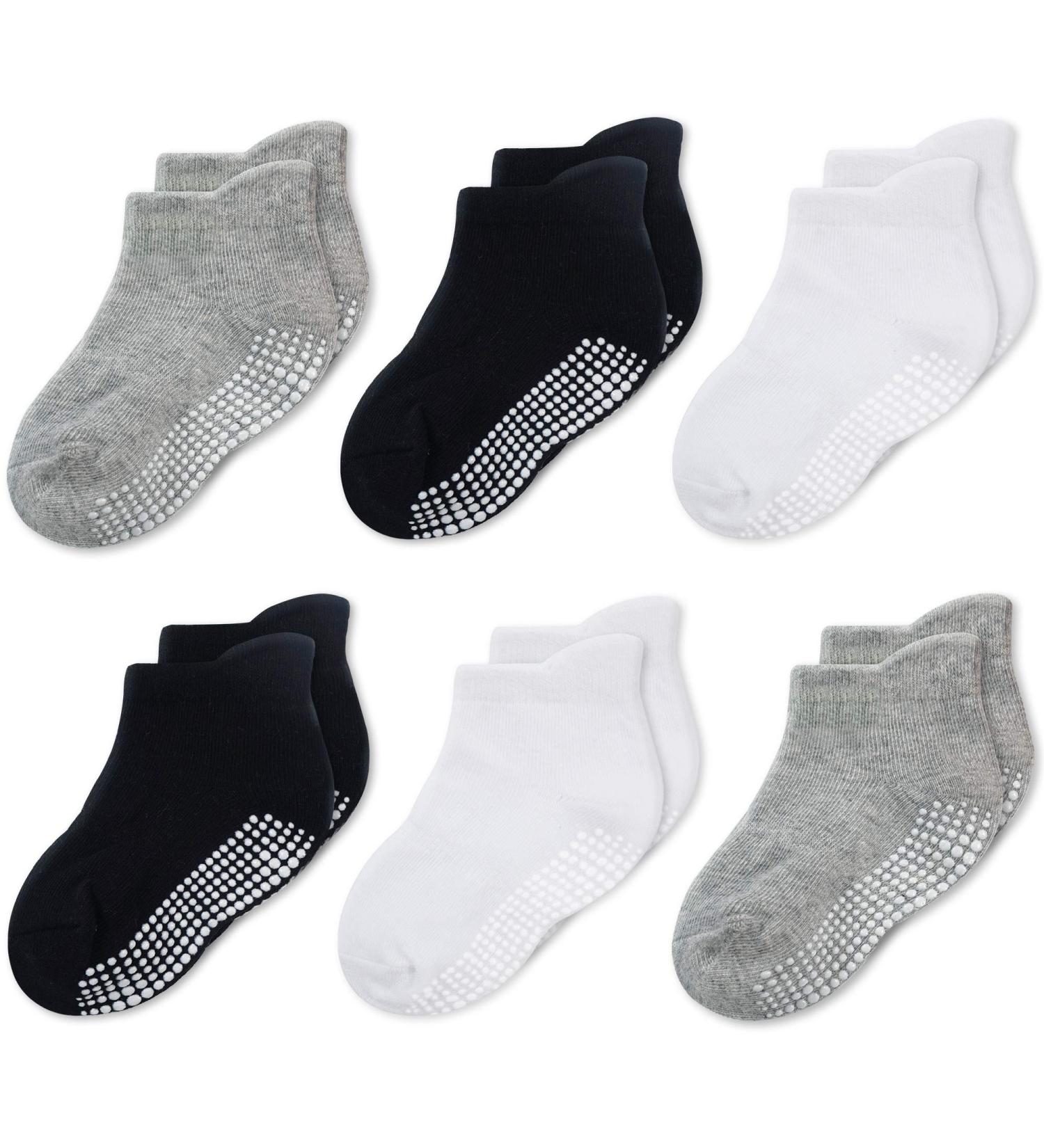 CozyWay Non-Slip Toddler Socks with Grippers, 6 Pairs, 3-5 Years, Black White Gray - Buy Online on GoSupps.com
