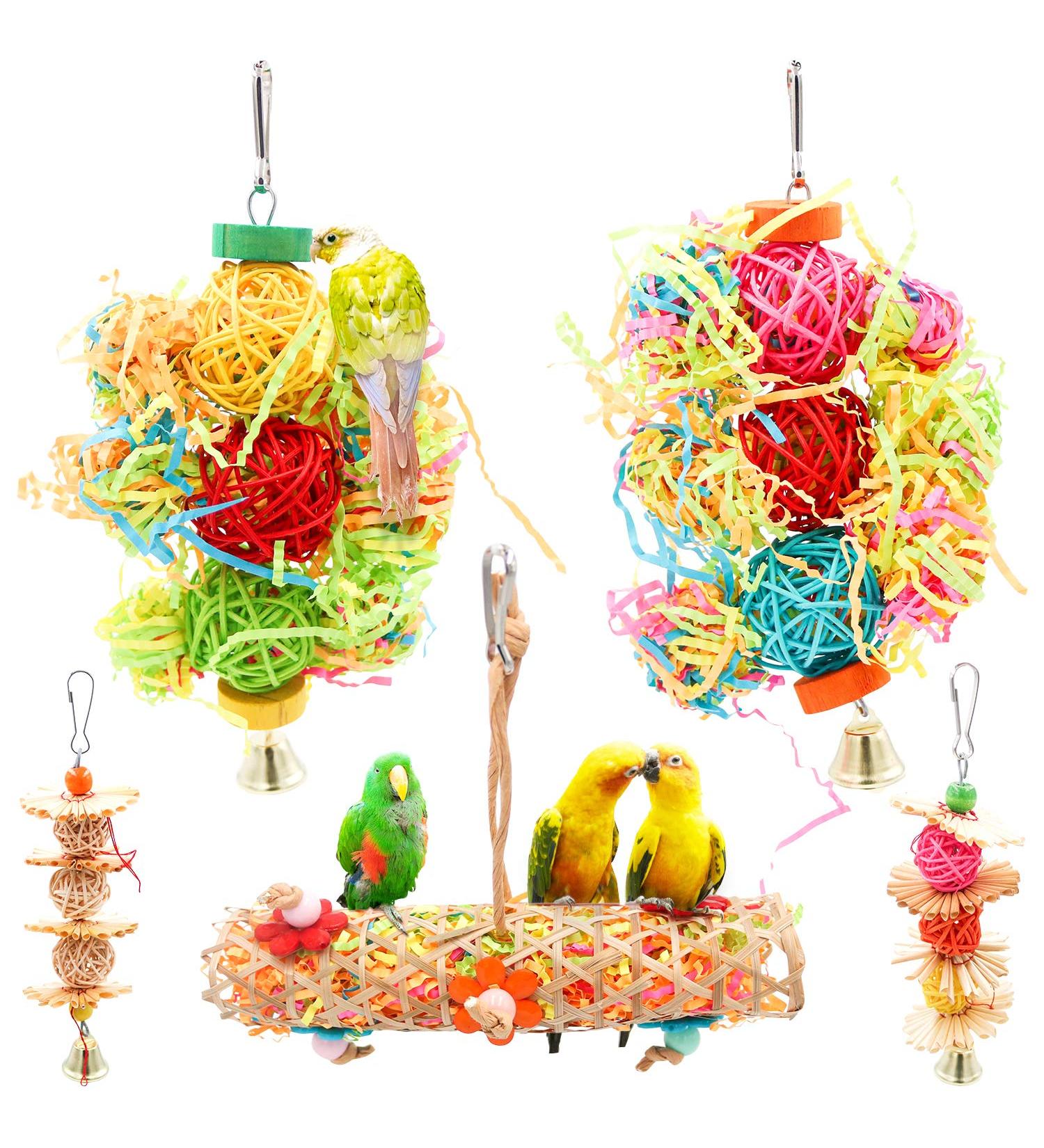 Bac-kitchen Parrot Cage Toys - 5 Pack Shredder & Foraging Hanging Toy Set for Budgie, Lovebirds, and Conures - Buy Online on GoSupps.com