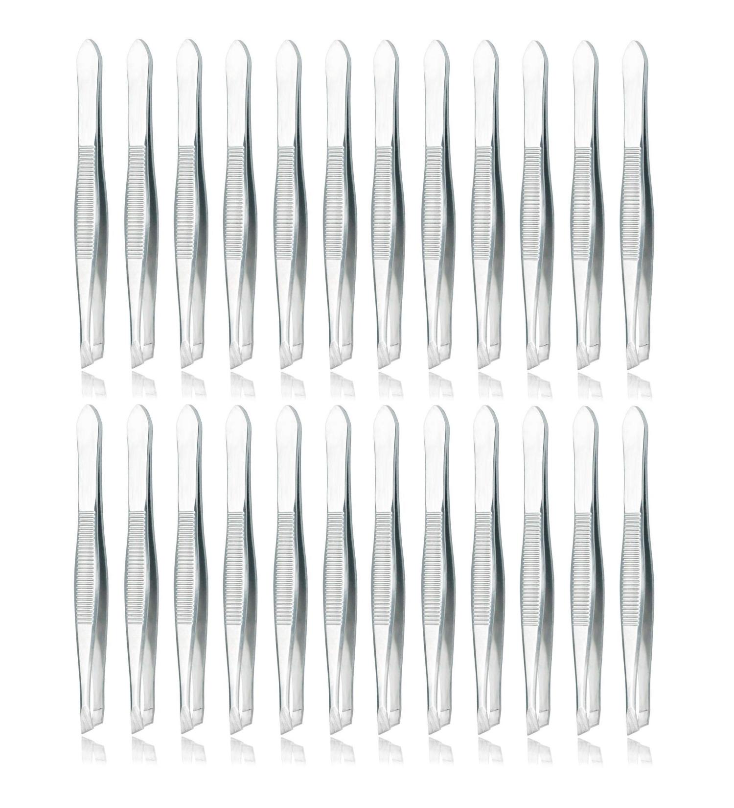 Stainless Steel Precision Tweezers Set for Men and Women - 24pcs Slant Tip Tweezers for Facial Hair and Ingrown Hair Removal - Buy Online on GoSupps.com