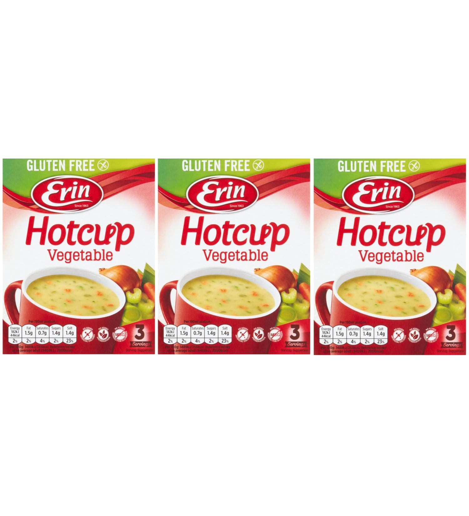 3 Packs of Erin Hotcup Vegetable Gluten Free Soup 3 pack