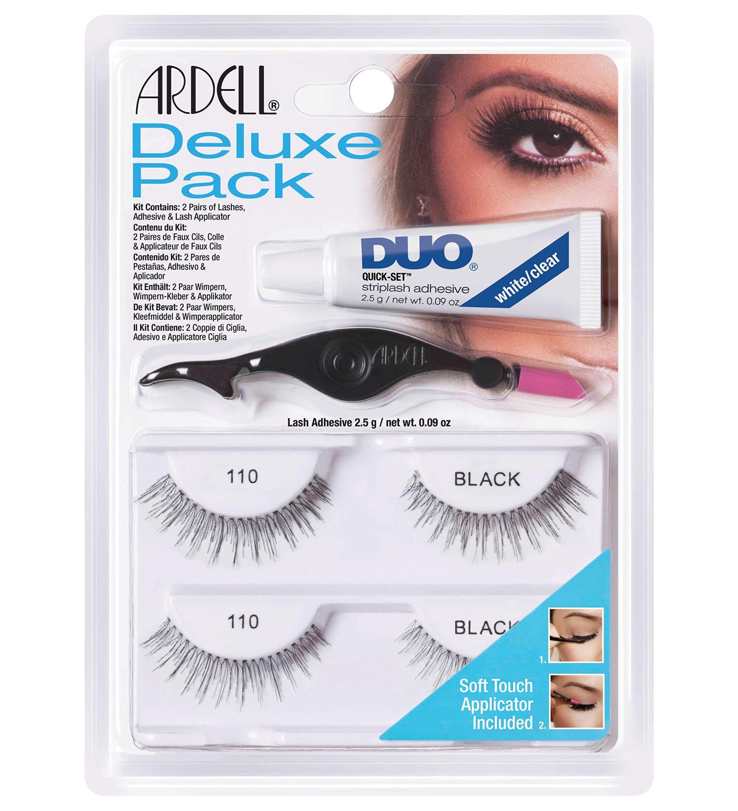 Ardell Deluxe Pack Style 110 - 2 Pairs Real Hair Eyelashes with Duo Glue & Applicator | Best Fake Lashes for Effortless Glam - Buy Online on GoSupps.com