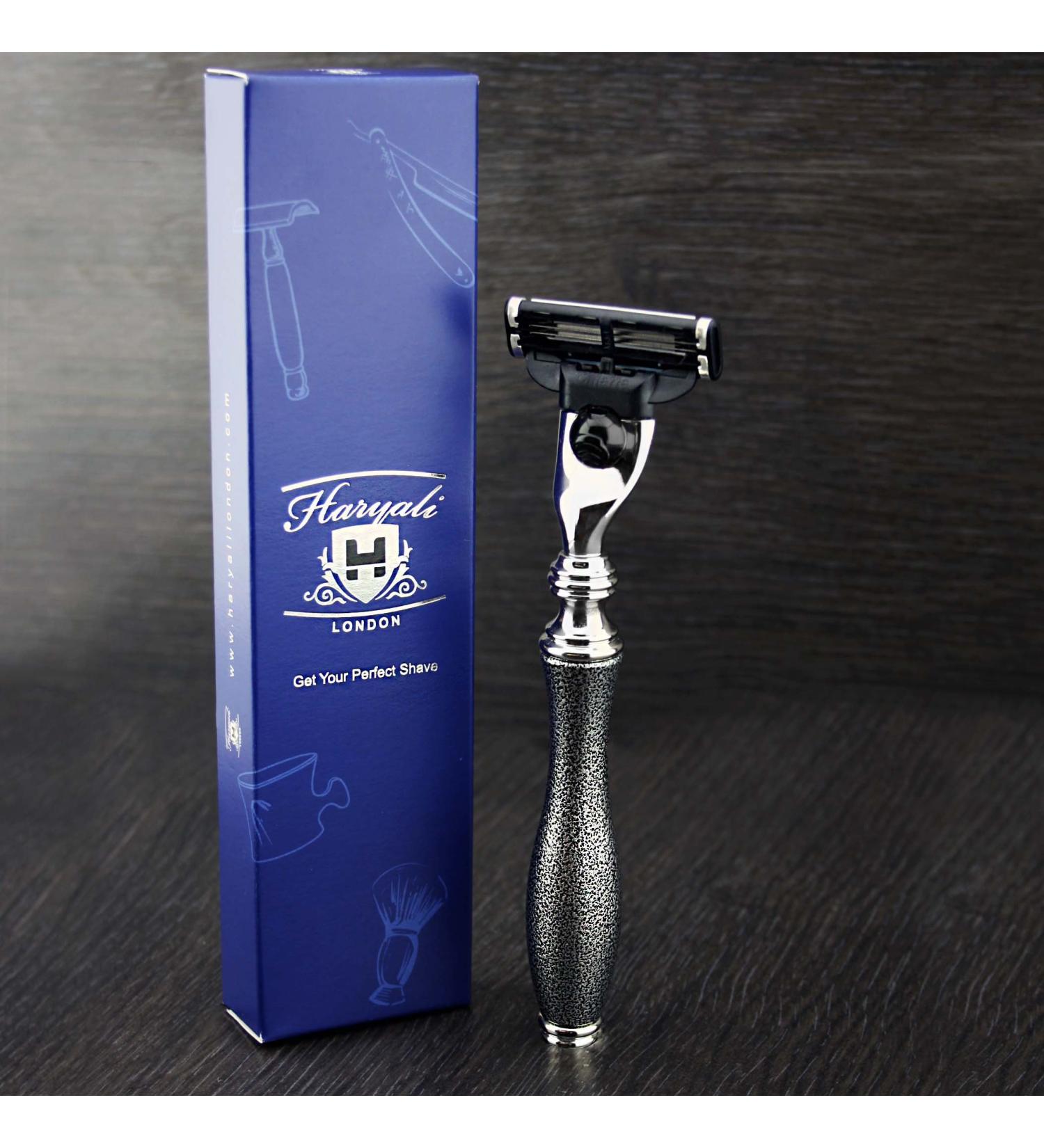 Haryali London 3 Blade Safety Razor - Silver Antique Handmade Design for Beard & Mustache - International Shipping Available - Buy Online on GoSupps.com