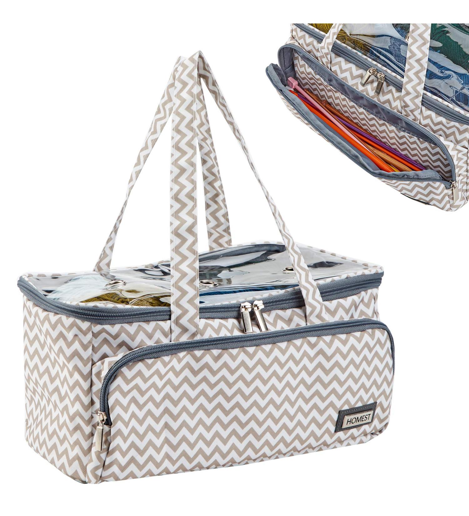 HOMEST Yarn Storage Bag with Clear Top  Portable Knitting Tote for Yarn Skeins  Crochet Hooks  Knitting Needles  Ripple(Patent Pending) B-Ripple - Buy Online on GoSupps.com