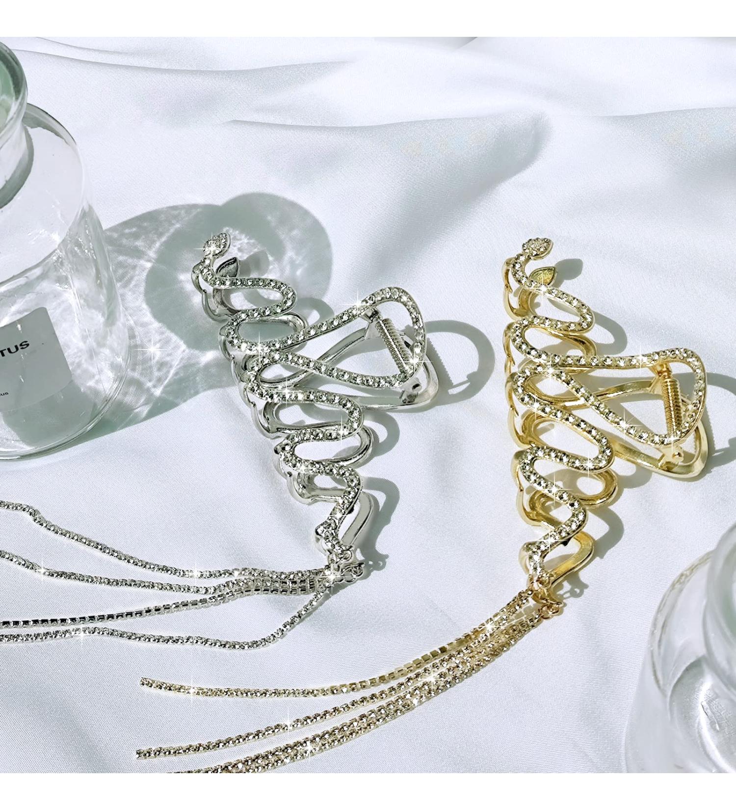 BSRESIN Snake Hair Clip for Women - Gold & Silver Metal Claw Clip with Rhinestone Diamond Accents - Hair Accessories (2 PCS) - Buy Online on GoSupps.com