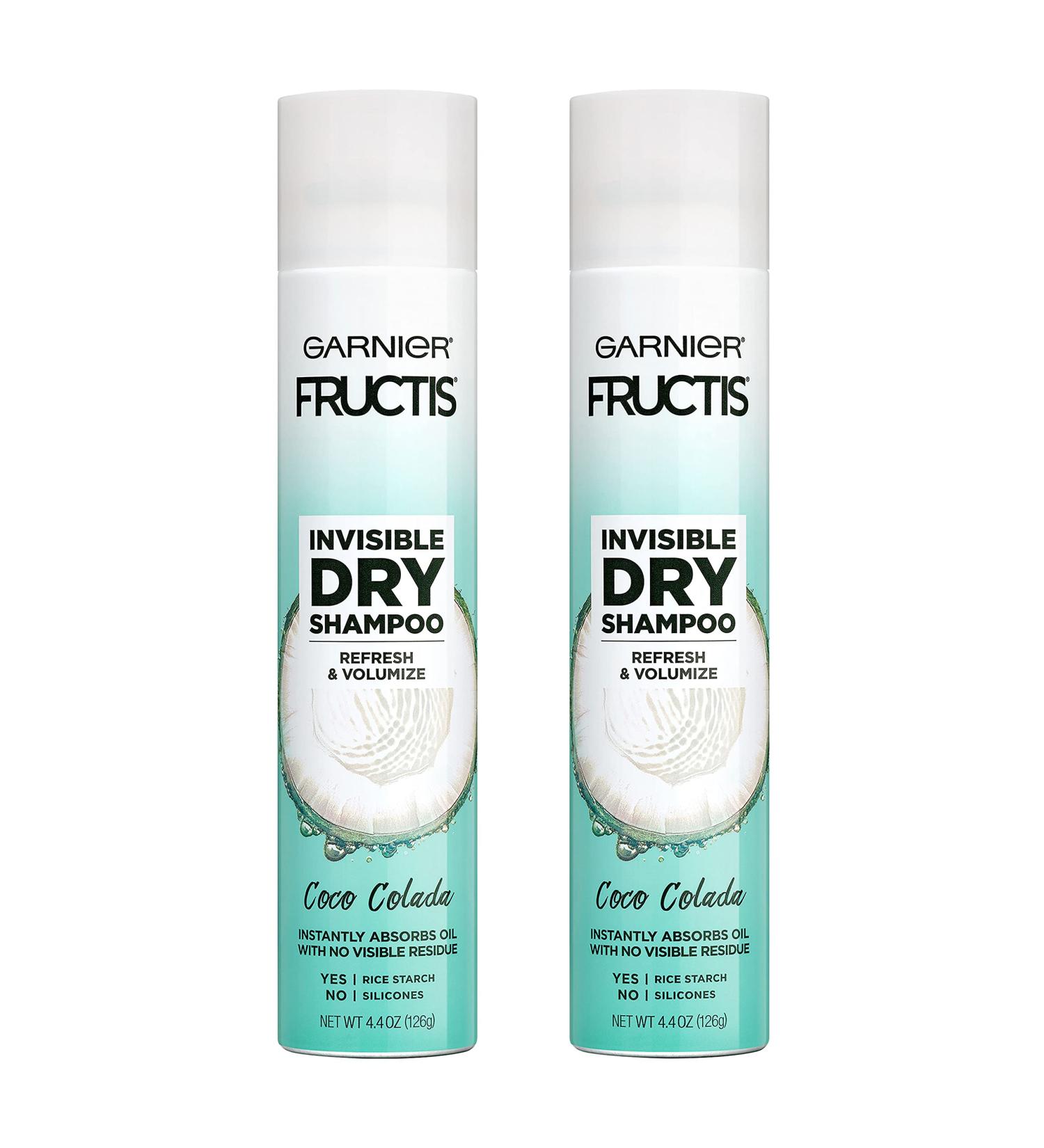 Garnier Haircare Fructis Style Invisible Dry Shampoo Coco Colada, Refresh & Volumize with No Visible Residue, Powered by Rice Starch to Instantly Absorb Oil, Silicone Free (Packaging May Vary) 2 Count