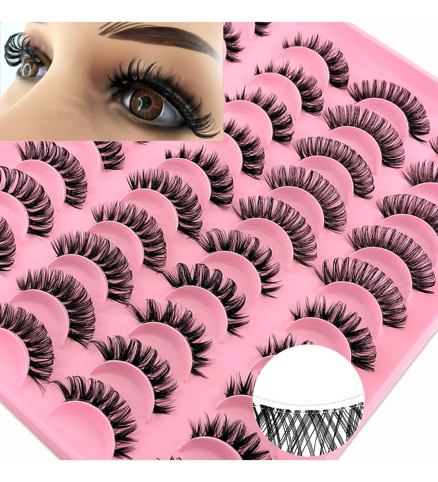 20 Pairs Russian Strip Lashes - D Curl Cat-Eye Wispy False Eyelashes with Clear Band | Natural Look & Volume - Heracks - Buy Online on GoSupps.com