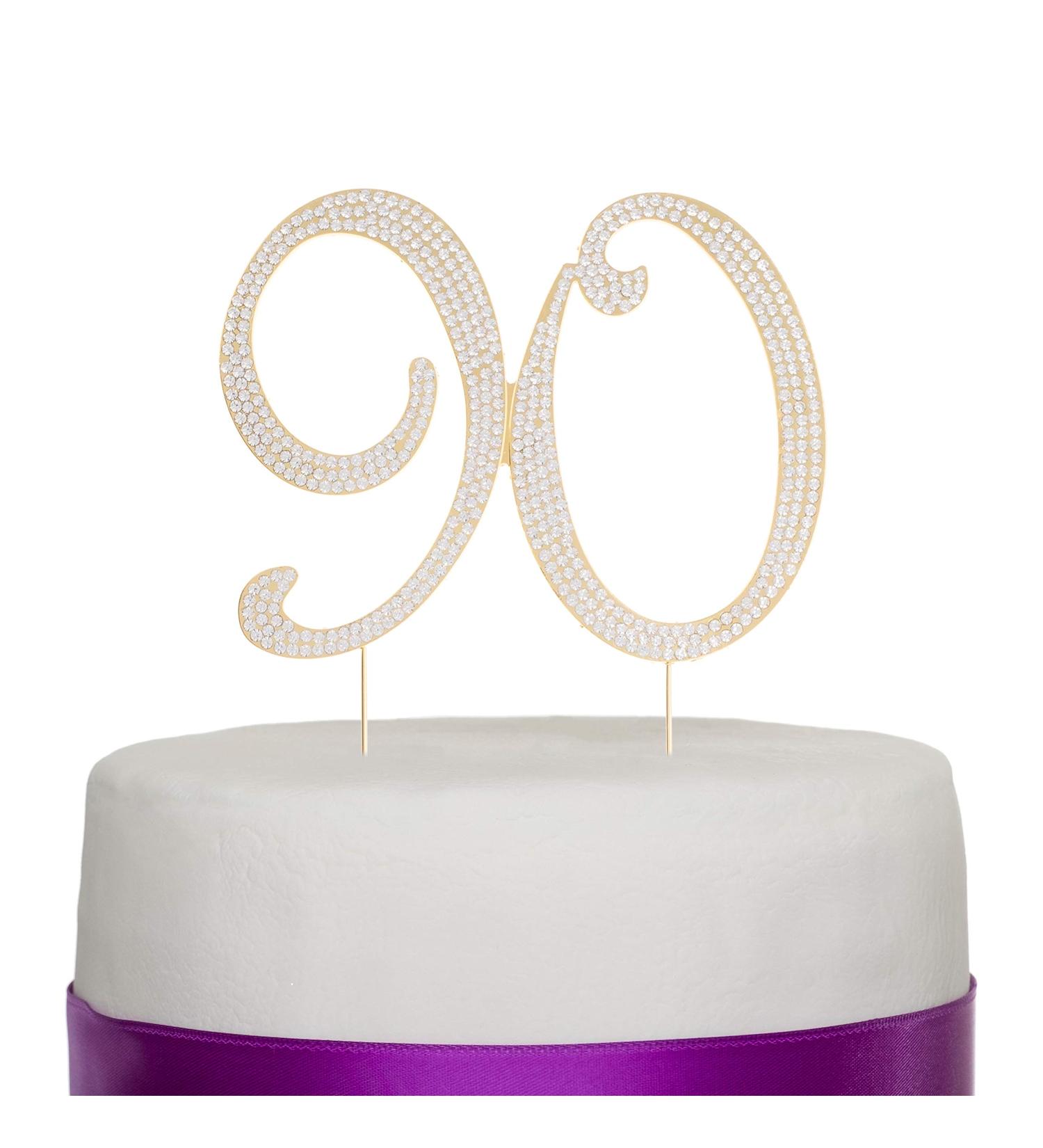 90 Cake Topper for 90th Birthday - Rhinestone Number Party Supplies & Decoration Ideas (Gold) - Buy Online on GoSupps.com