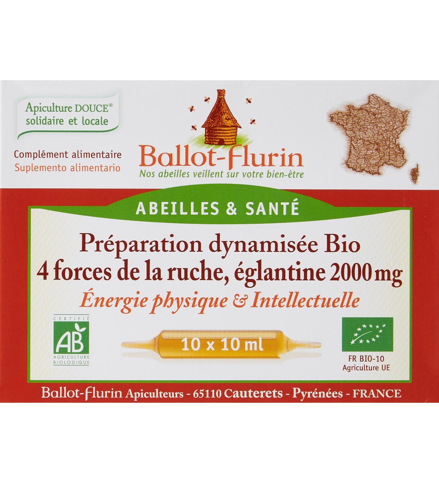 Ballot-Flurin - 4 Forces de la Ruche Bio Energized Preparation - Vitality Tonus Immunity - Honey Pollen Propolis & Royal French Jelly - Certified organic - Box of 10 ampoules - Buy Online on GoSupps.com