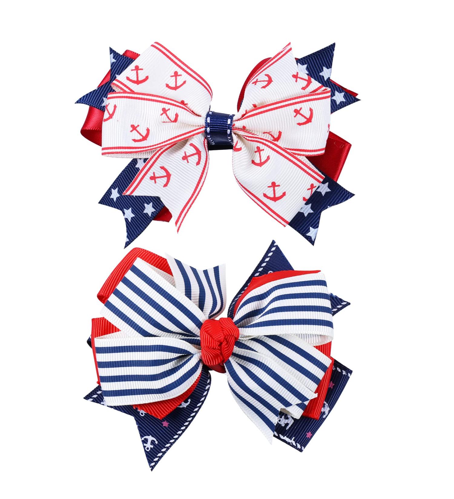 Nautical Anchor Hair Bow Clips for Patriotic Red White Blue Sailor Theme - Perfect for 4th of July Party - Baby Toddler Teen Girls Accessories - Buy Online on GoSupps.com