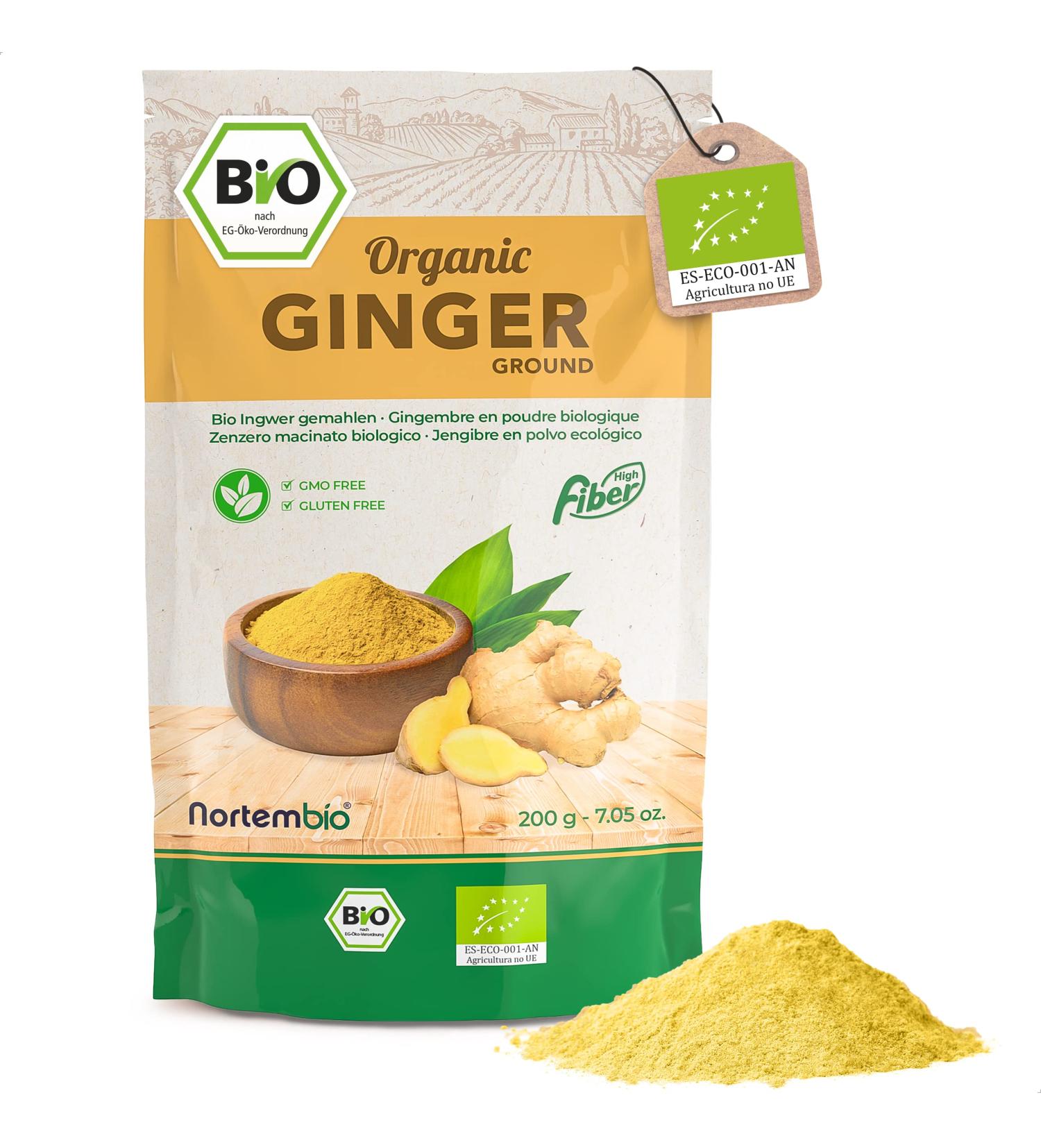 Nortembio 100g Biological Ginger Powder | 100% Natural Vegan Gluten-Free - Perfect for Infusions! - Buy Online on GoSupps.com
