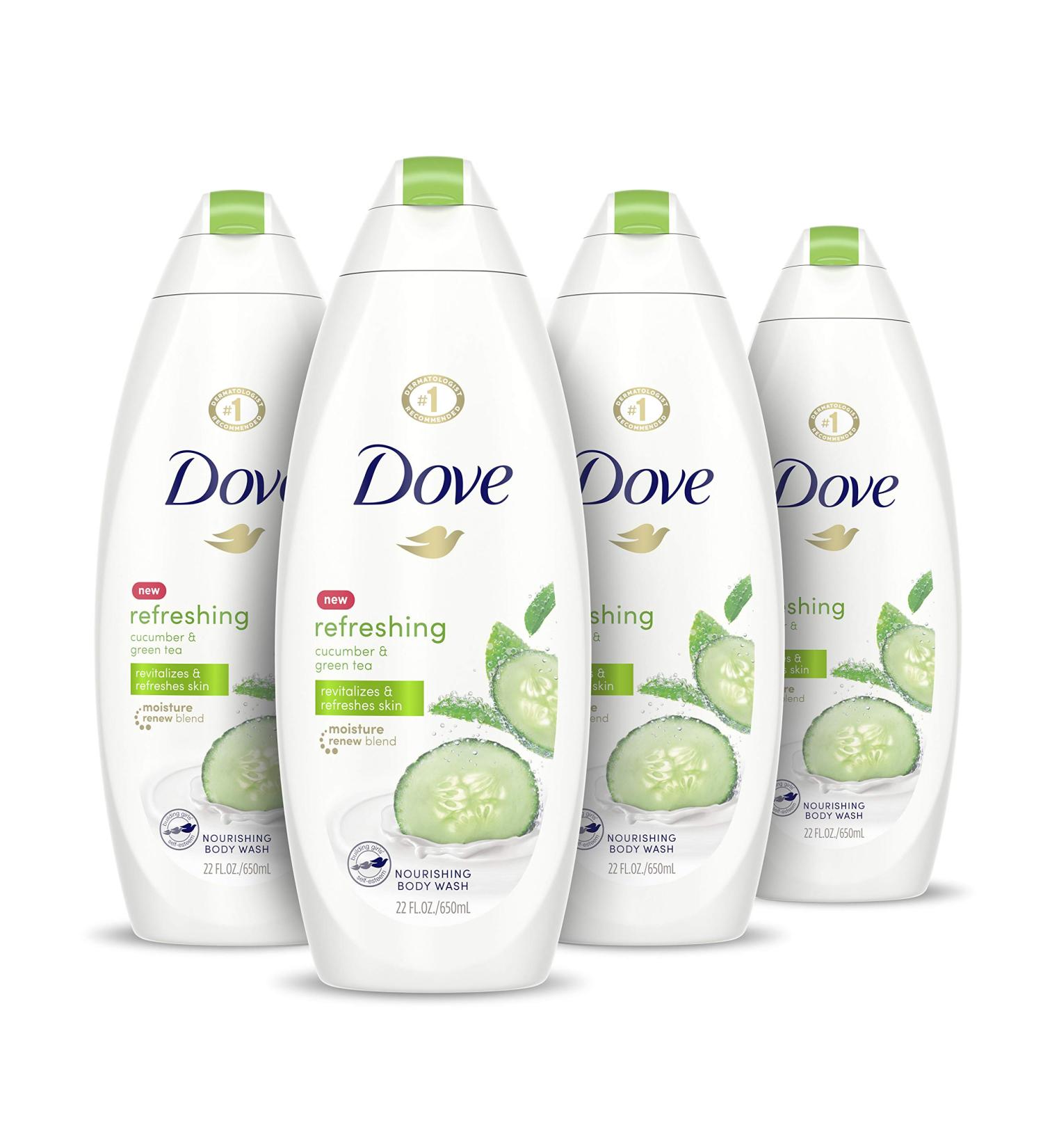 Dove Refreshing Body Wash - Cucumber & Green Tea, 22 oz (4 Count) | Revitalizes & Nourishes Skin, Eliminates Bacteria - Buy Online on GoSupps.com