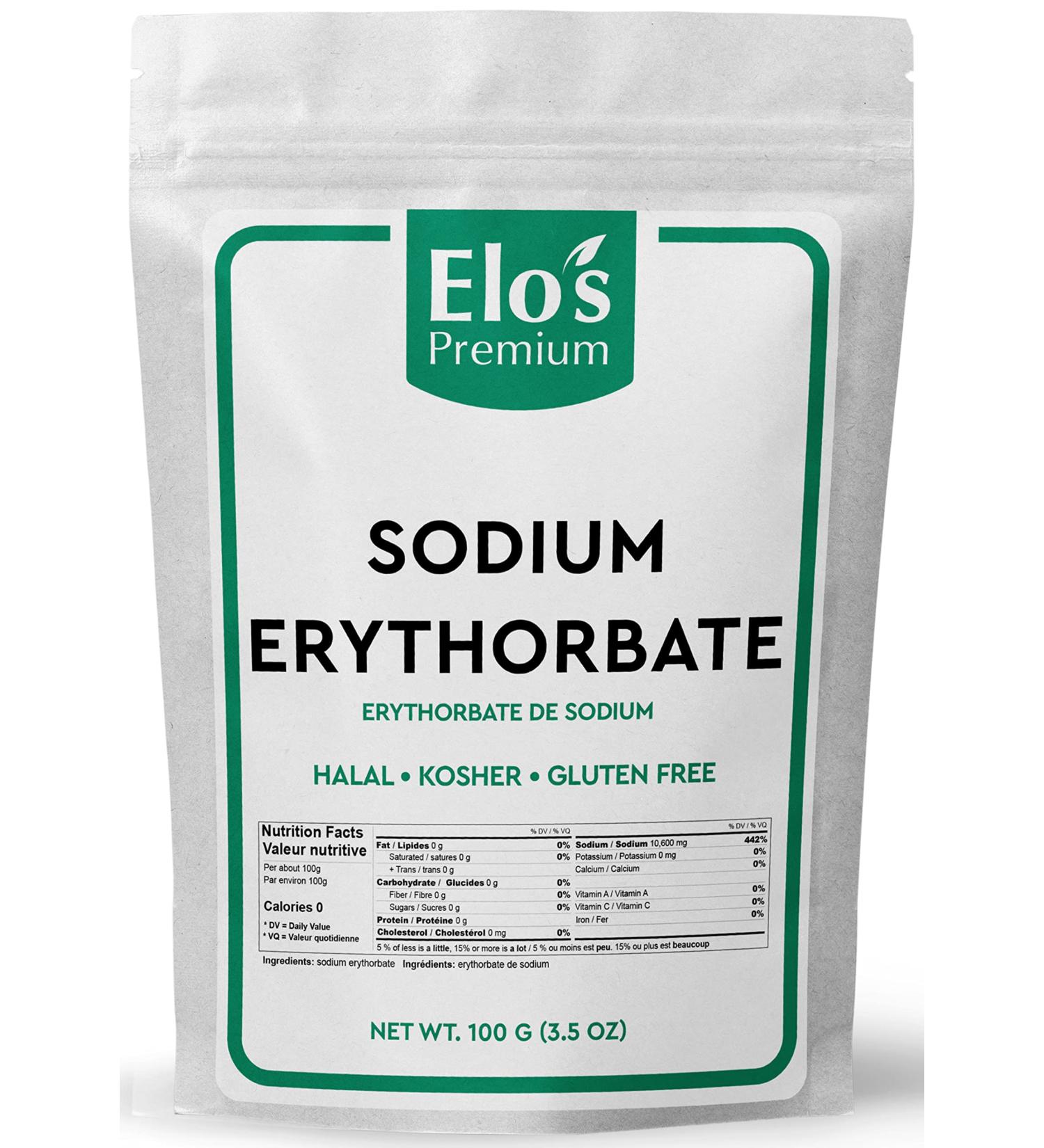 Sodium Erythorbate (100g) By Elo s Premium | Packaged In Canada| 100% Food Grade Antioxidant| Non-GMO Gluten Free and Keto | Antioxidant & Curing Agent for Meats Poultry Soda & More - Buy Online on GoSupps.com