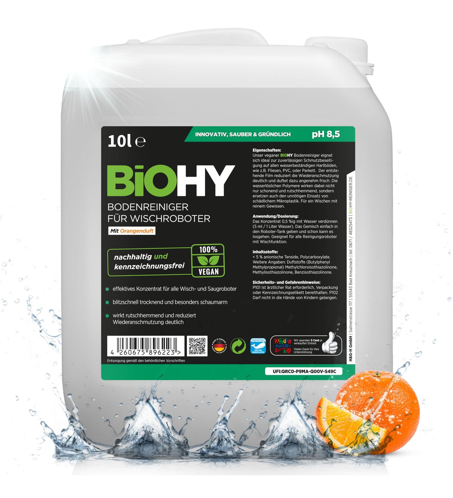 Biohy Floor Cleaner for Wiping Robots - Orange Scent 10L Canister | Eco-Friendly Foam & Strip-Free Cleaning Agent Concentrate (1:200) - Buy Online on GoSupps.com