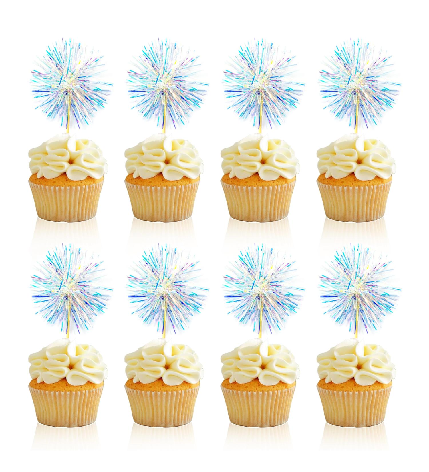 30PCS Foil Firework Cupcake Toppers Takemay Happy Birthday White Cake Toppers Sparkle Tinsel Flower Drink Stirrers Cocktail Food Fruit Toothpicks for Xmas Party Birthday Wedding Ceremony Sparkle White - Buy Online on GoSupps.com