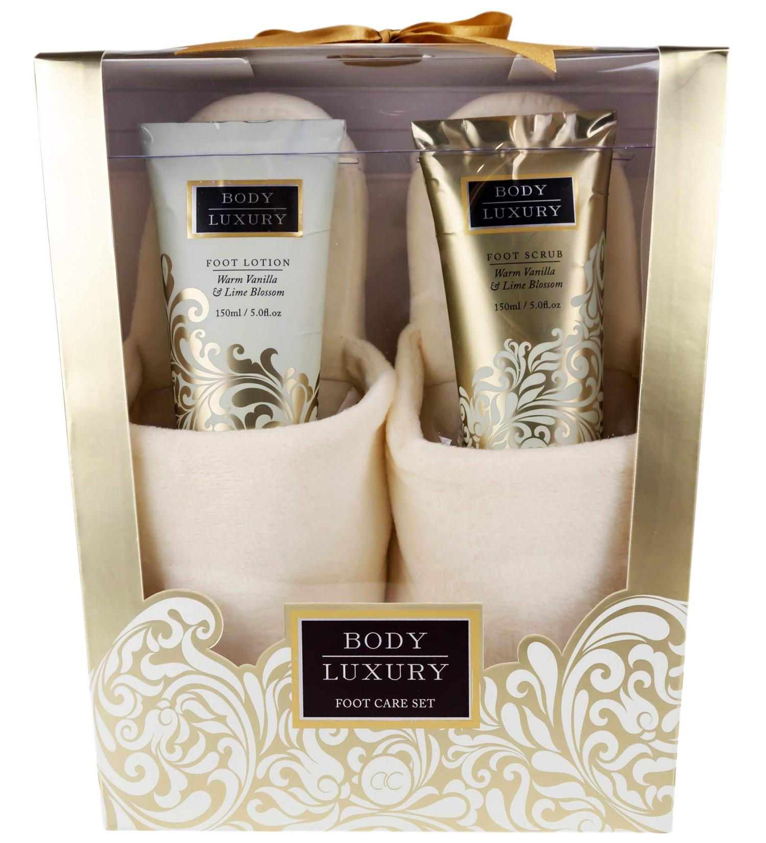 Foot care set BODY LUXURY - foot peeling foot lotion and slippers - vanilla & lemon blossom
