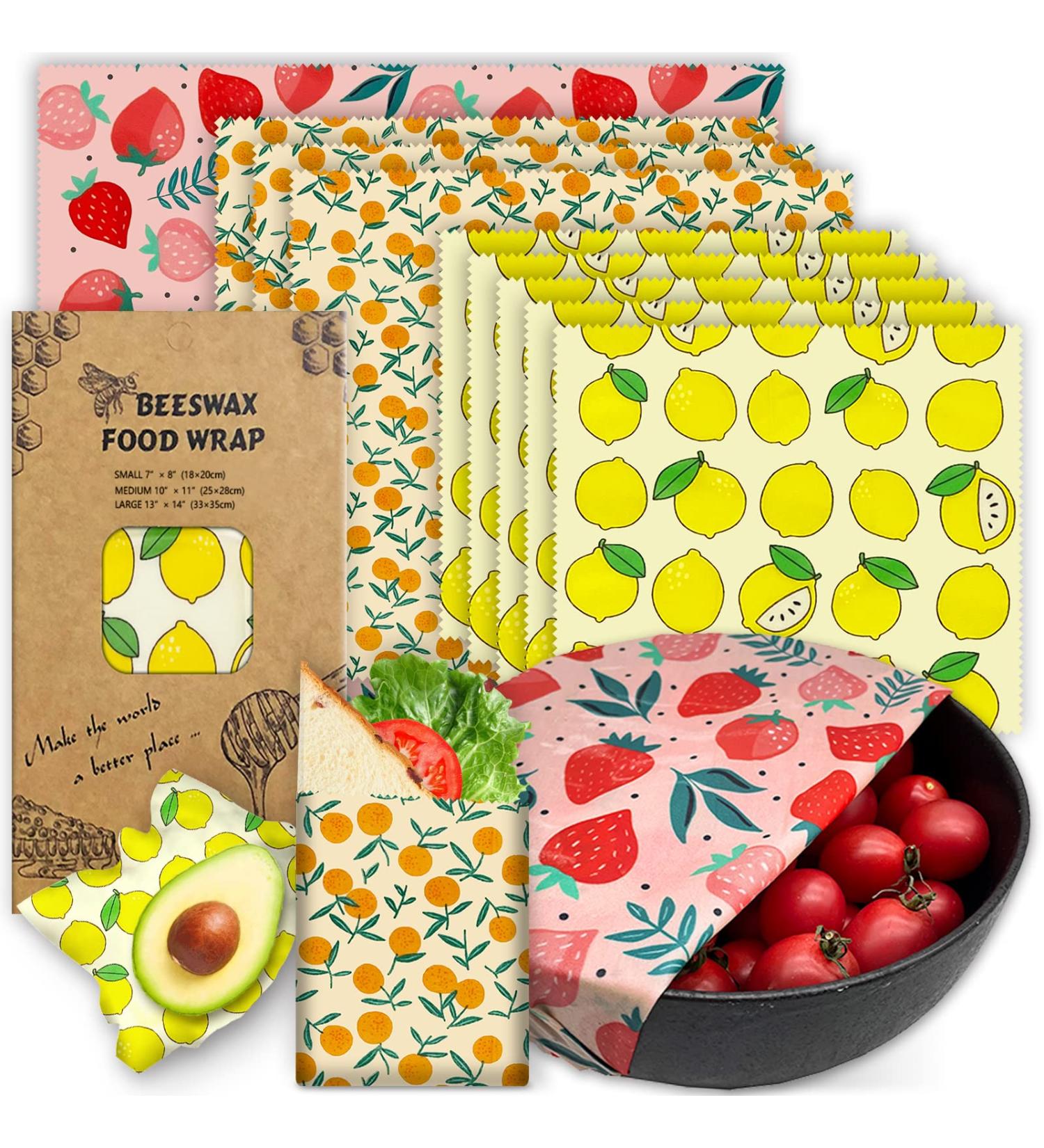 9-Pack Reusable Beeswax Wraps - Organic Eco-Friendly Food Storage Set | Sustainable, Biodegradable, Plastic-Free | 1L Strawberry, 3M Orange, 5S Lemon Patterns - Buy Online on GoSupps.com