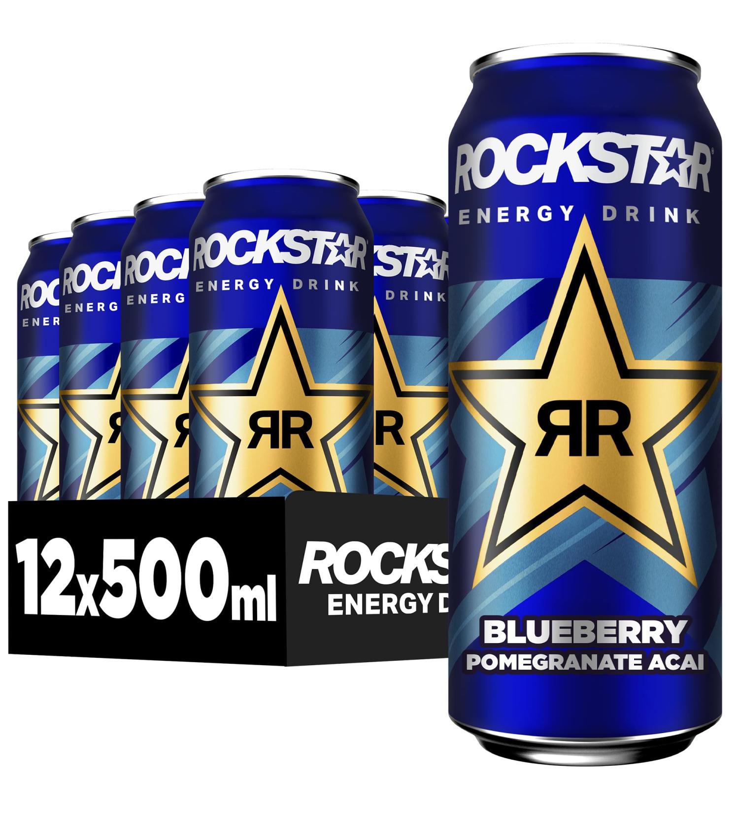 Rockstar Energy Drink Blueberry - Caffeinated Refreshing Energy Drink (12 x 500ml) - International Shipping Available - Buy Online on GoSupps.com