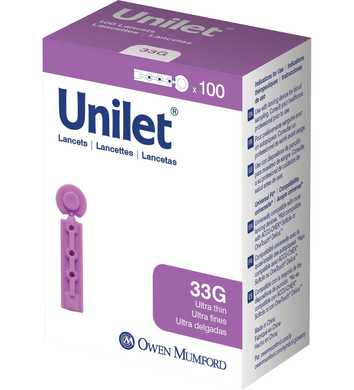 Owen Mumford Unilet Micro Thin Lancets (33G) 100 Count - Premium Quality Lancets for Smooth and Comfortable Testing - Buy Online on GoSupps.com