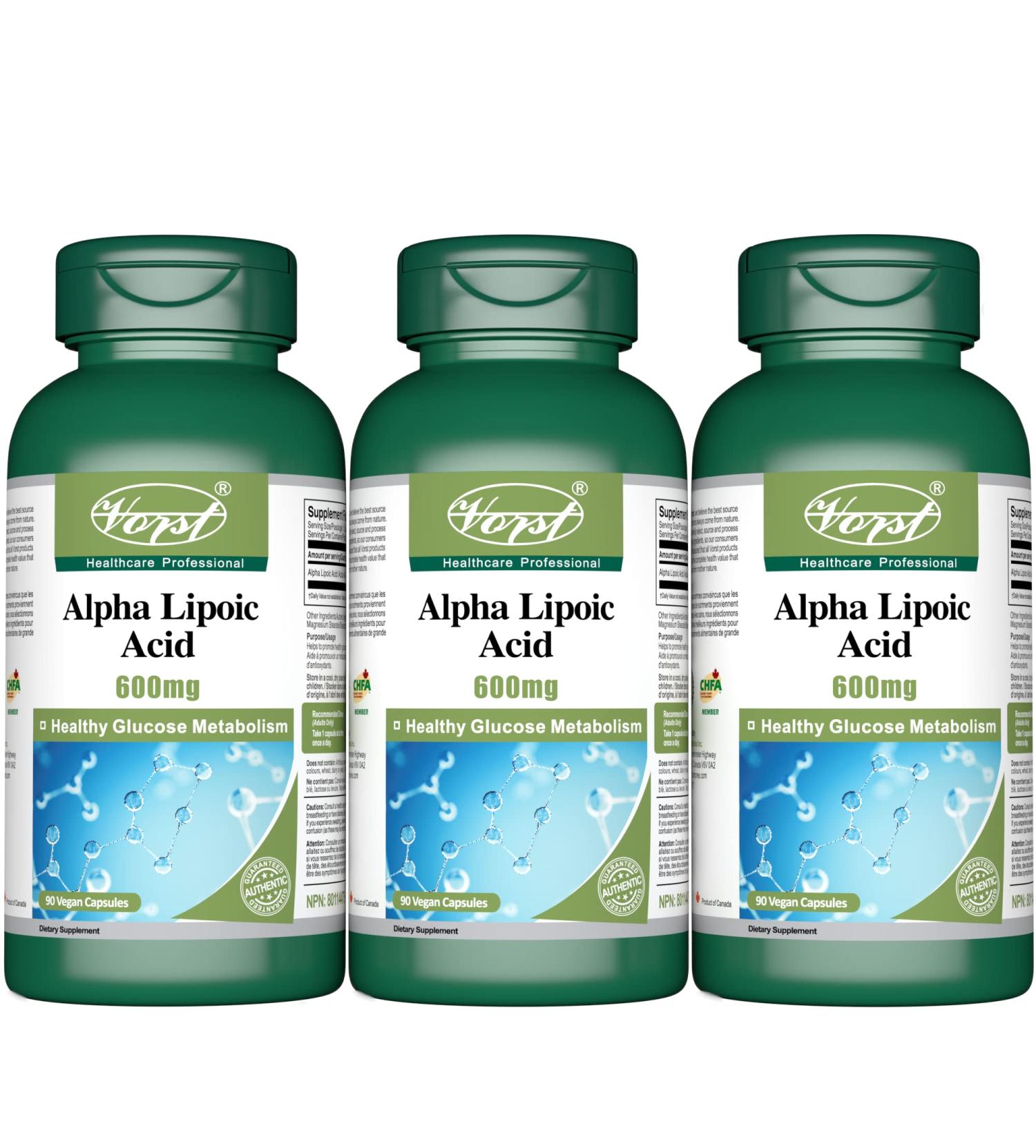 VORST Alpha Lipoic Acid (ALA) 600mg Max Strength 3 X 90 Vegan Capsules | Highly Stable DL-ALA Powder Pills (50% R ALA & 50% S ALA Blend) | Powerful Antioxidant Supplement | Non-GMO | 3 Bottles 1 count (Pack of 270) - Buy Online on GoSupps.com