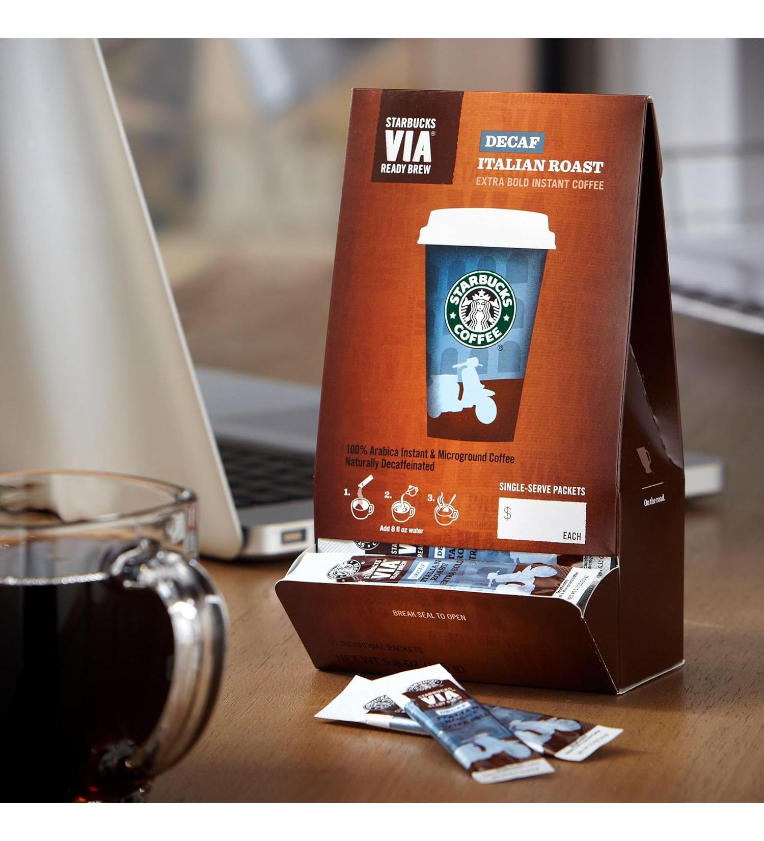 Starbucks VIA Ready Brew Coffee, Decaf Italian Roast, 3.3-Gram Packages, 50-Count