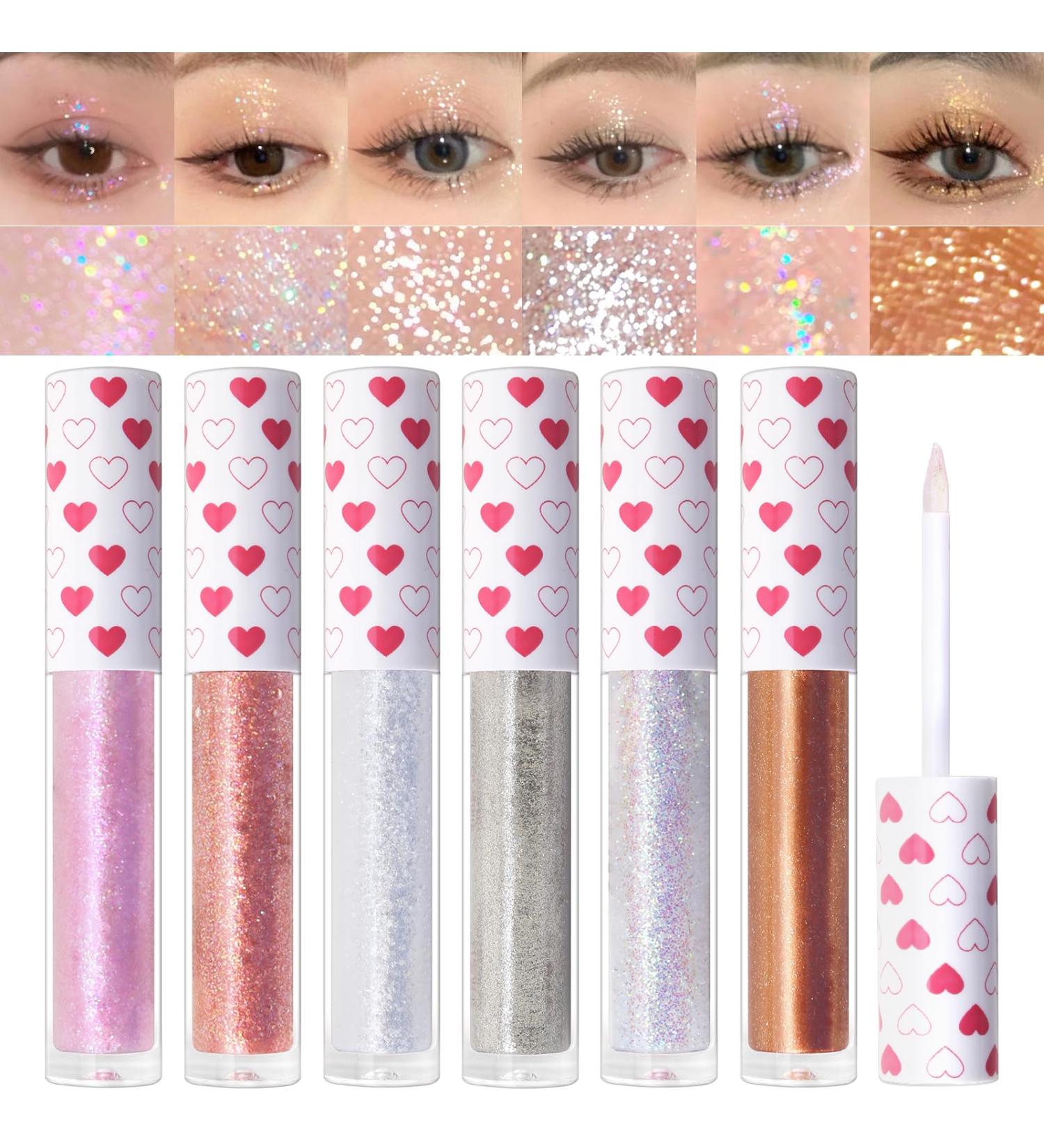 Erinde 6PCS Liquid Glitter Eyeshadow Eyeliner - Long Lasting Korean Makeup Sparkling Shimmer Quick Drying & Pigmented Loose Glitter for Stunning Eye Looks - Buy Online on GoSupps.com