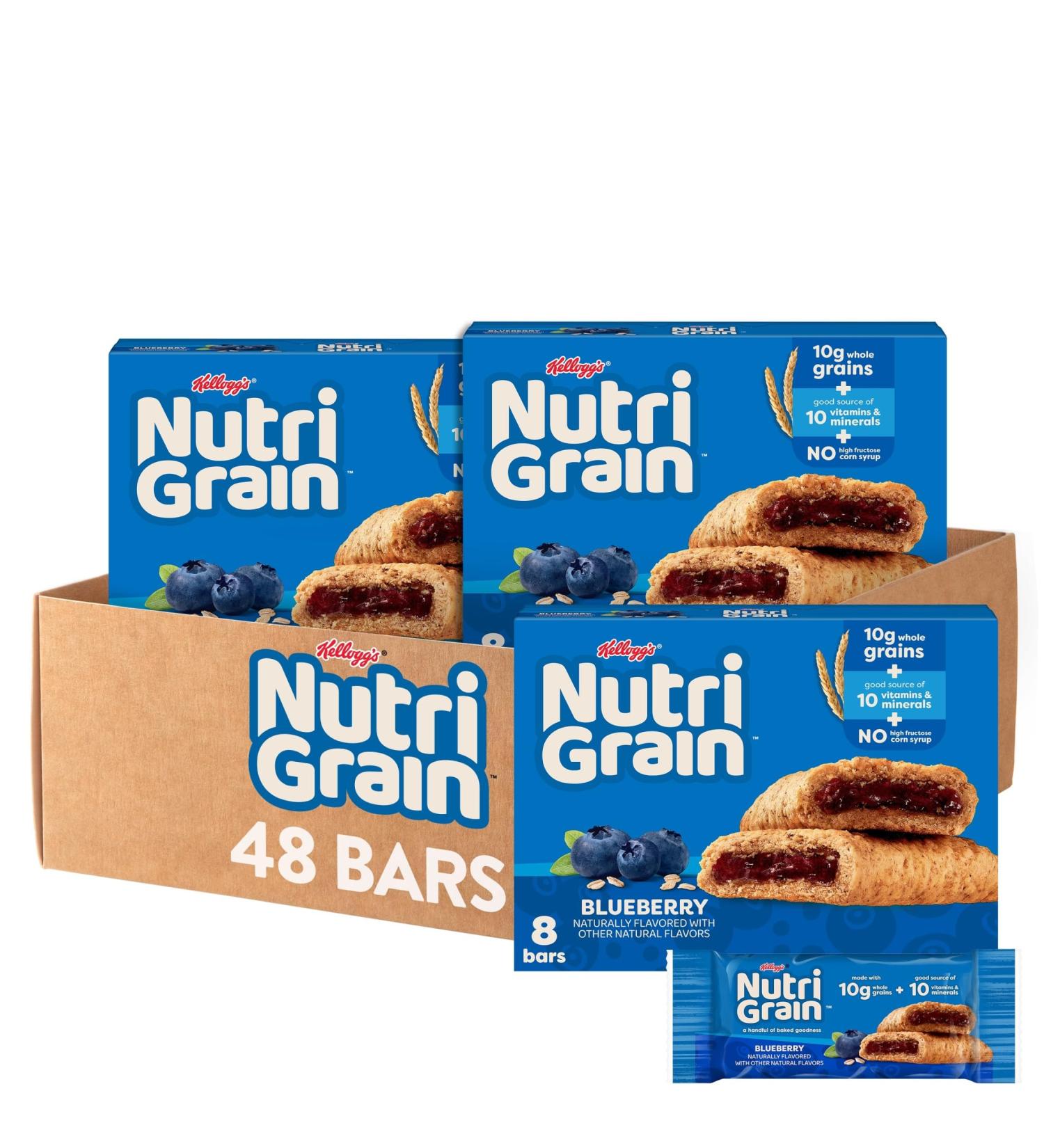 Nutri-Grain Barres de petit-d jeuner douces cuites au four fabriqu es avec des grains entiers collations pour enfants myrtille (6 bo tes 48 barres) - Buy Online on GoSupps.com