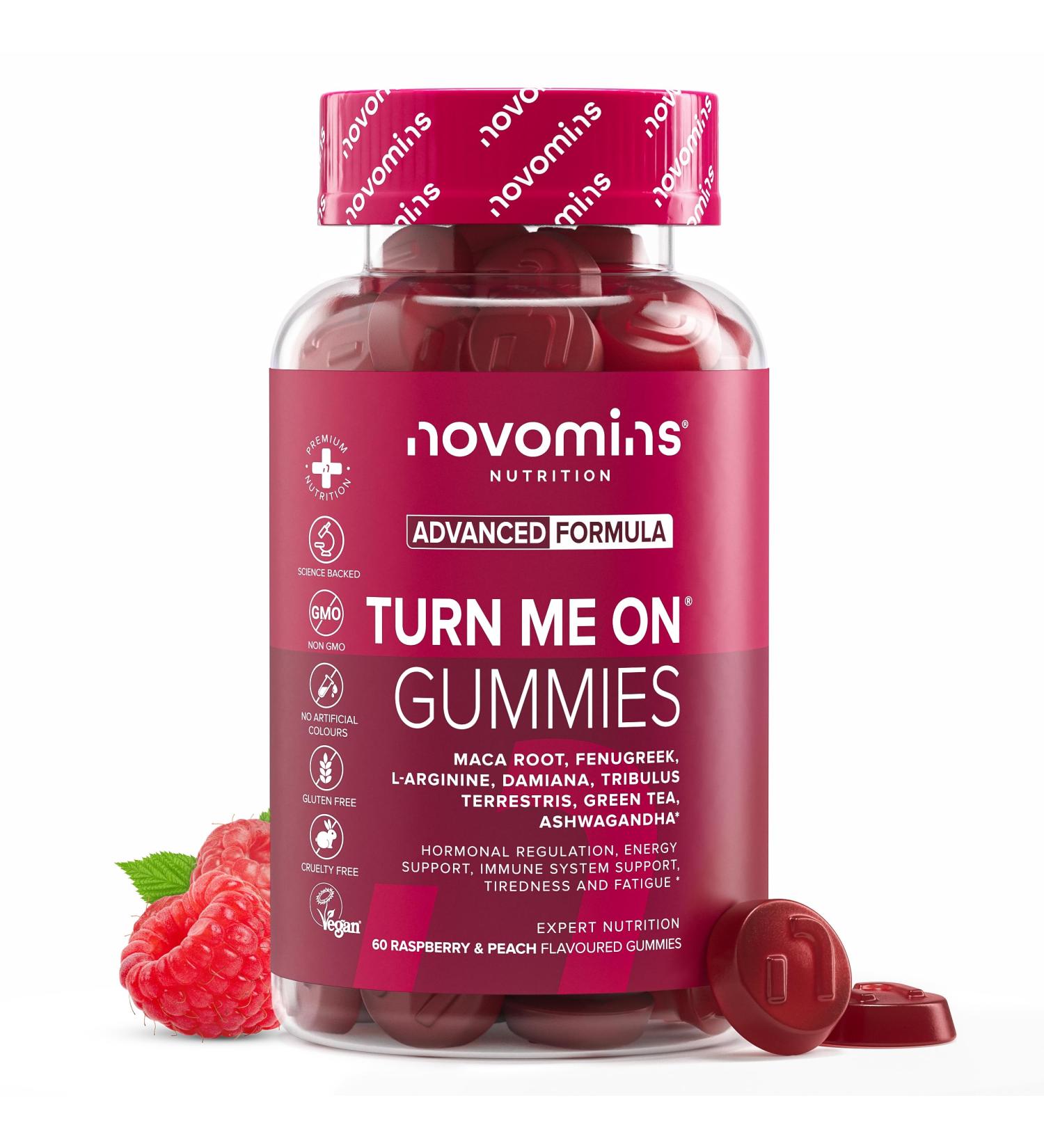 Turn Me On Gummies Natural Libido Booster for Women Maca Root Damiana Ashwagandha Larginine & Vitamin B6 Gluten Free 60 Gummies 1 Month Supply Novomins - Buy Online on GoSupps.com